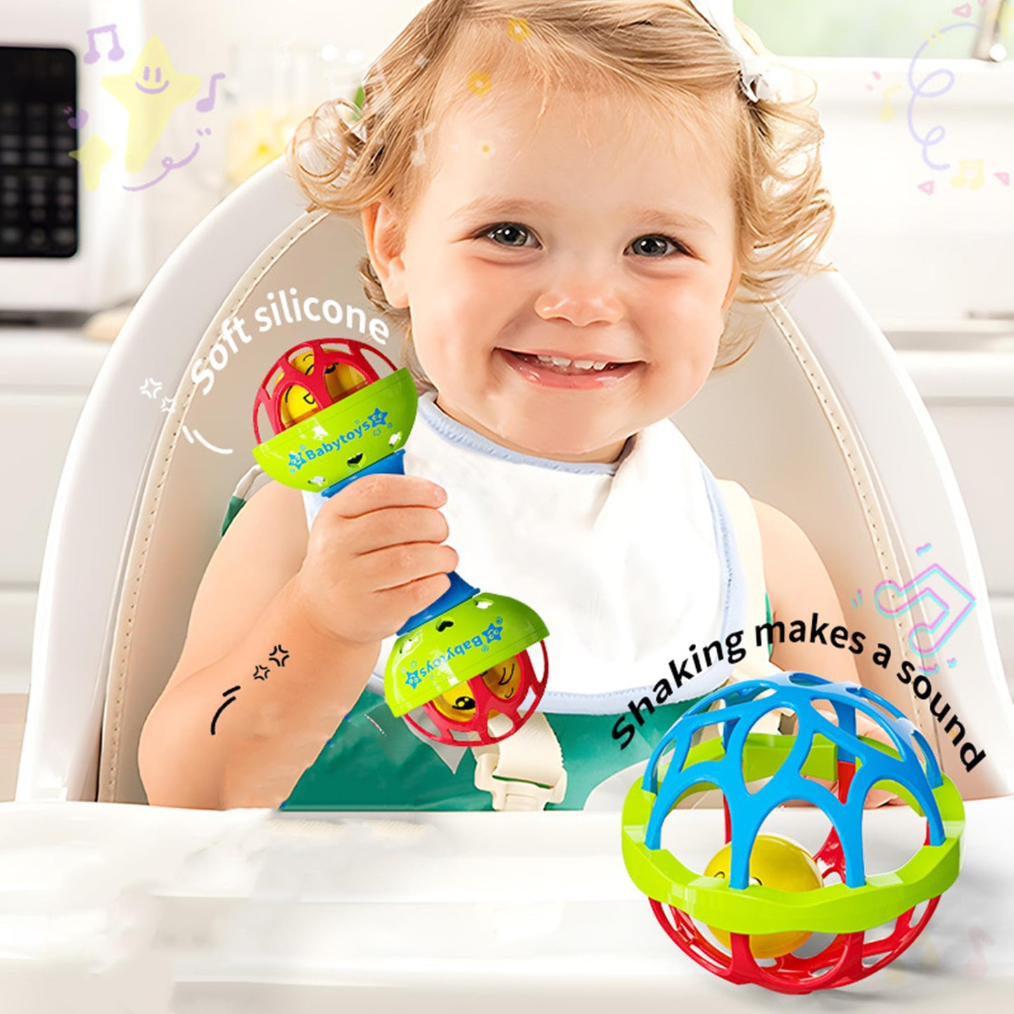 HAOHAOSHUA Infant Rattle and Teether Toy Set, 8PCS Baby Rattles Toys with Crinkle Sound,Teething Ring,Squeeze Toy for 3+ Months,Colorful Animal Design (Lion, Crab, Frog, Bird) for Sensory Development