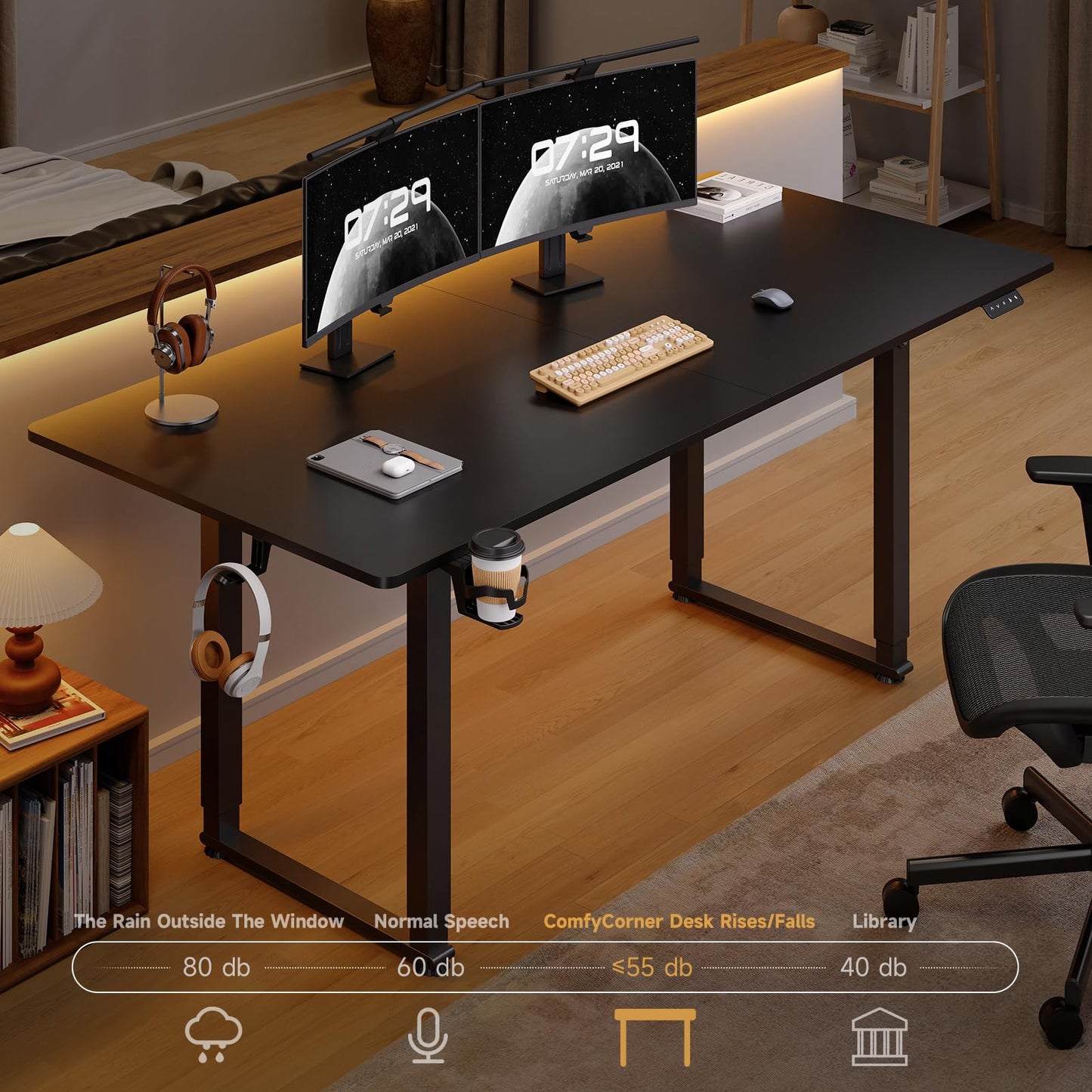 Height Adjustable Electric Standing Desk 71x32 Inches Rectangle Sit Stand Up Desk with Dual Motor and Memory Preset Home Office Computer Desk, Black