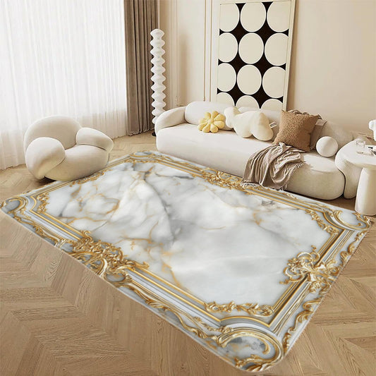 Living Room Non-Slip 6x9 Feet Indoor Vintage Nordic Gold Texture Large Carpet for Bedroom Dining Room Home Office Machine Washable Carpet for Kids Bedside Room Decoration
