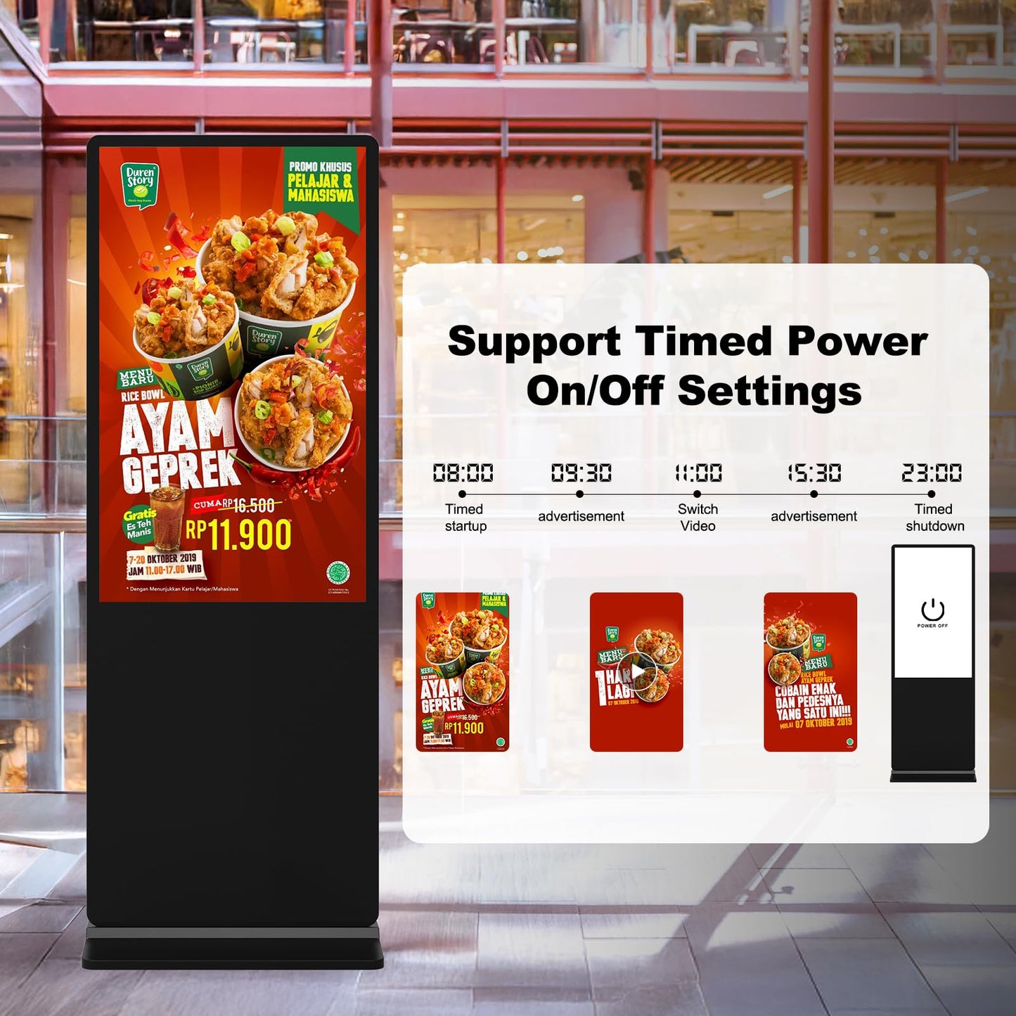 YCKJNB 32 inch Indoor Digital Signage Touchscreen IPS Floor Standing Digital Kiosks Interactive Displays with WiFi HDMI/USB Input Auto AD Player, Android OS Black