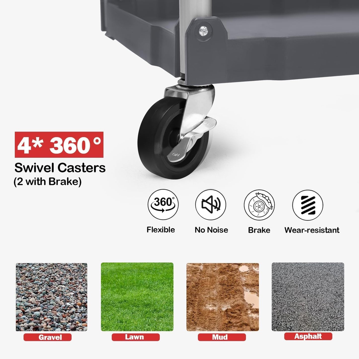 3-Tier Holds Foldable Utility Carts, Collapsible Service Rolling Carts with Wheels， for Home, Office, Garage, and Warehouse，No Installation Required
