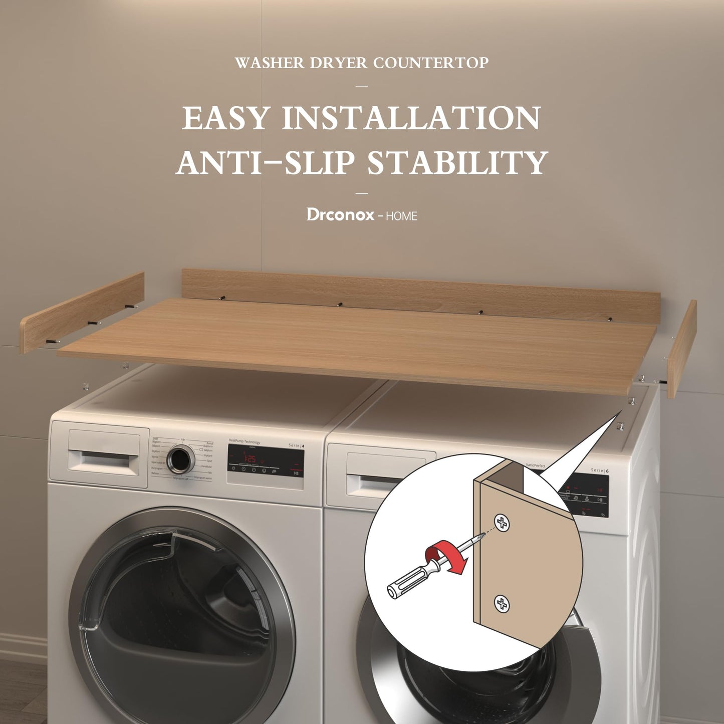 Drconox Washer Dryer Countertop, 27.5" x 54" Inch Washer and Dryer Covers for The Top for Laundry Room Organization, Oak
