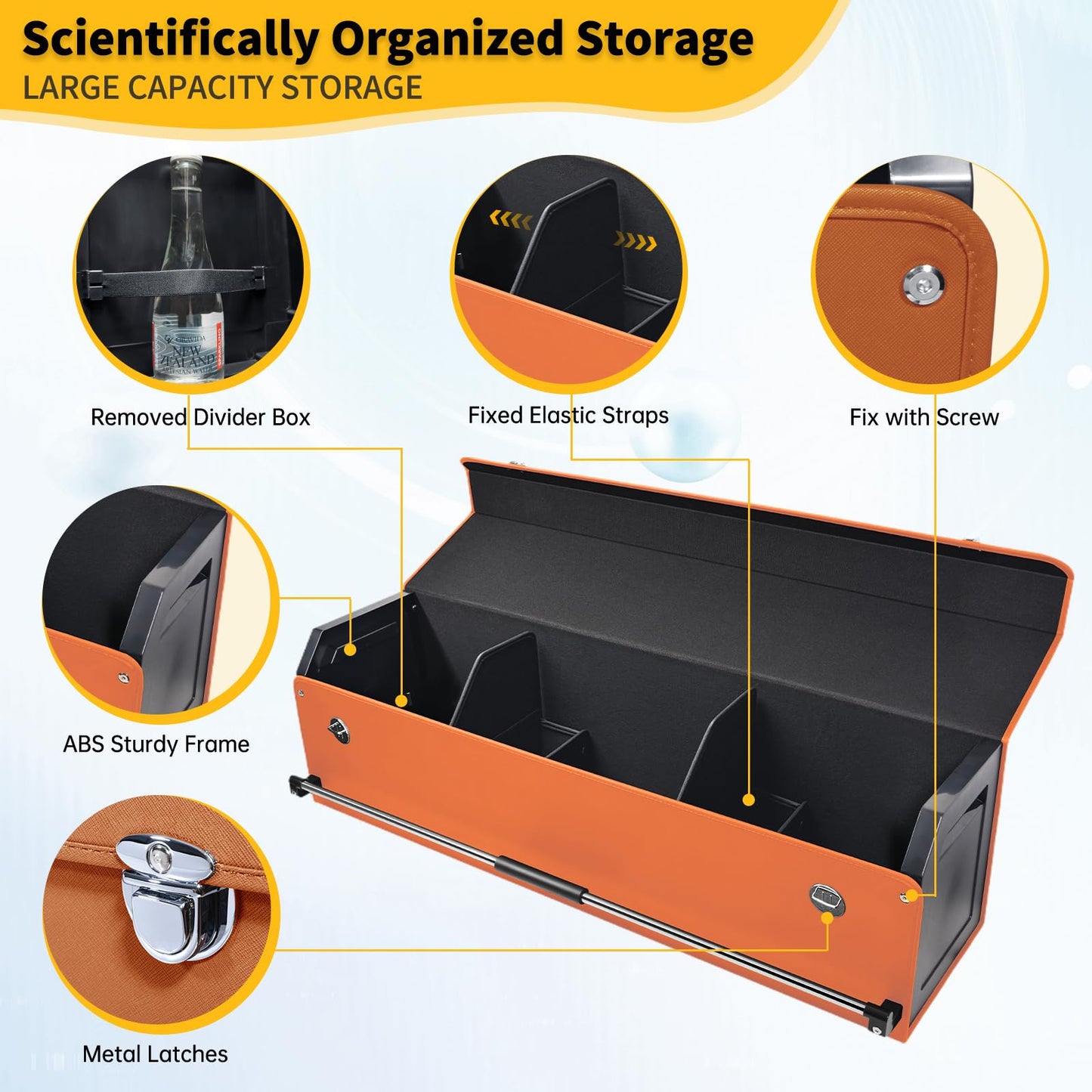 XCF Car Trunk Organizer, Collapsible Sturdy Trunk Storage Container with Lid and Handle Large Leather Car Trunk Storage (Orange, 39.7 x 11.4 x 12.2in)
