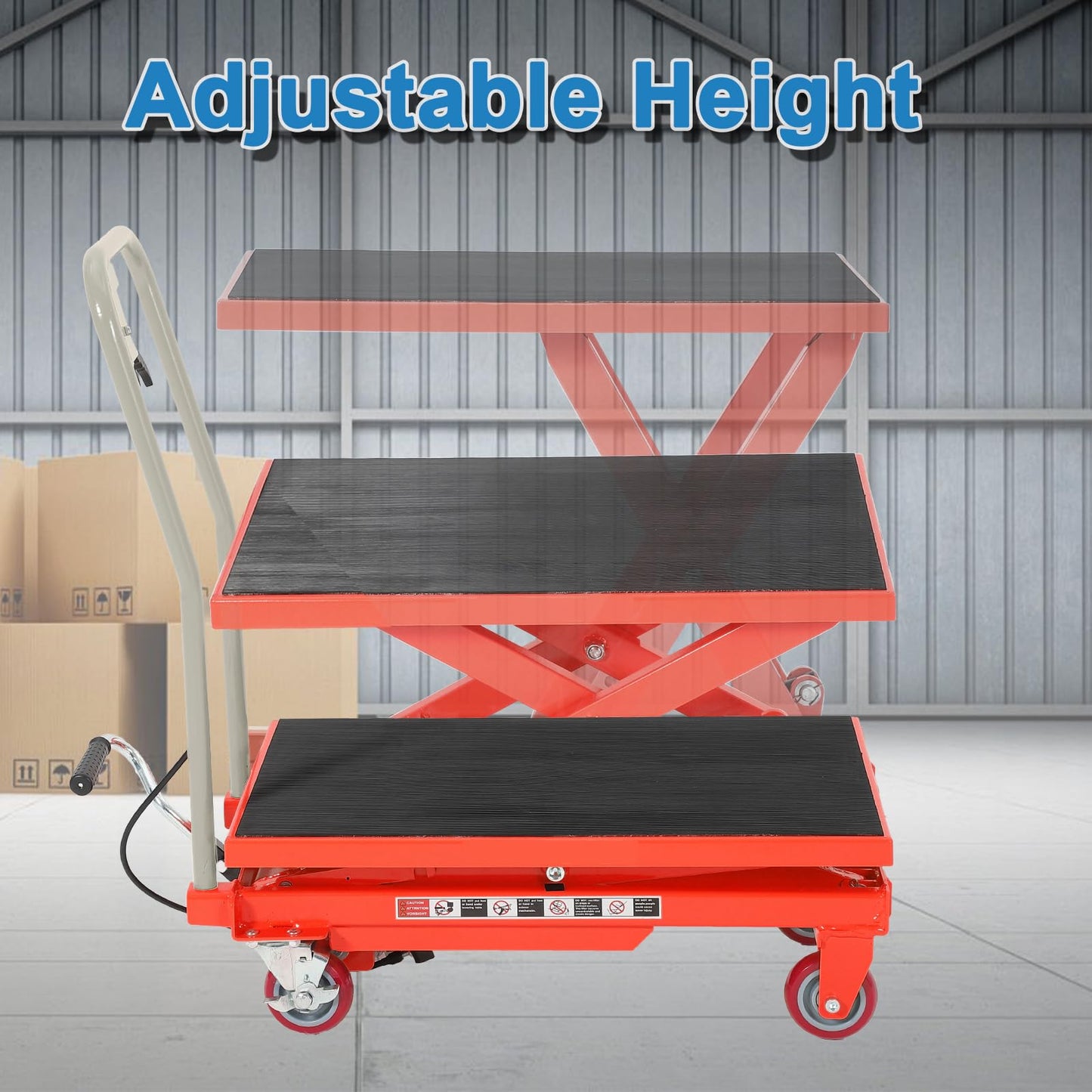 Heavy Duty Hydraulic Lift Table Cart 1100LB Capacity, Single Scissor Lift Table with 32'' Lifting Height, Non-Slip Platform & Locking Wheels for Garage, Warehouse, Workshop, Red