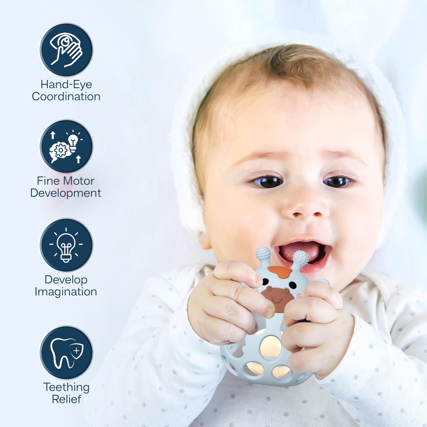Giraffe Baby Teether with Pacifier Clip - 3 in 1 Teething Toy, Baby Rattle & Clip Set, Sensory Silicone BPA Free, Baby Toys 0-6 Months, Baby Toys 6-12 Months, Teething Relief for Babies