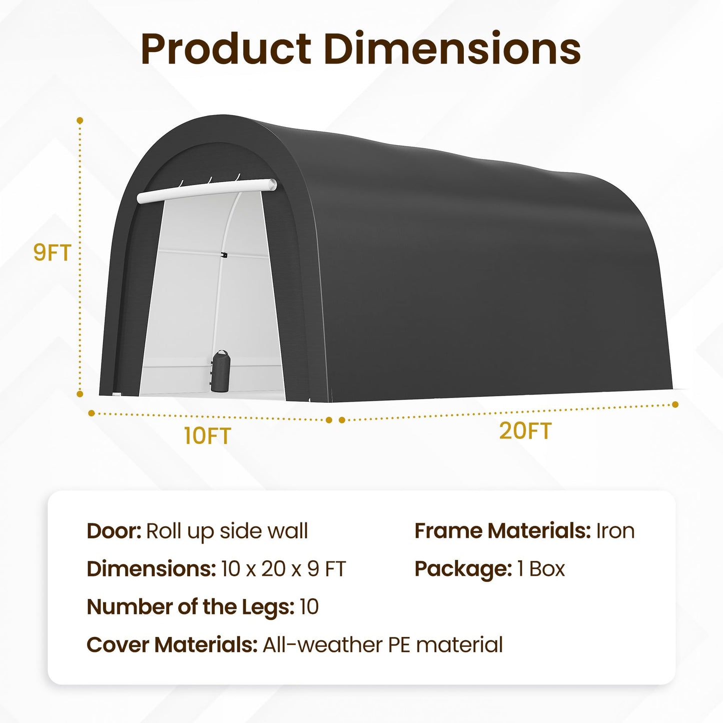 Kiss the Water Heavy Duty Carport with 4 Cloth Bags, All-Weather Car Canopy with 2 Roll-up Doors, Portable Garage Storage Shelter Shed for Cars, Truck, or Garden Tools, 10' x 20'