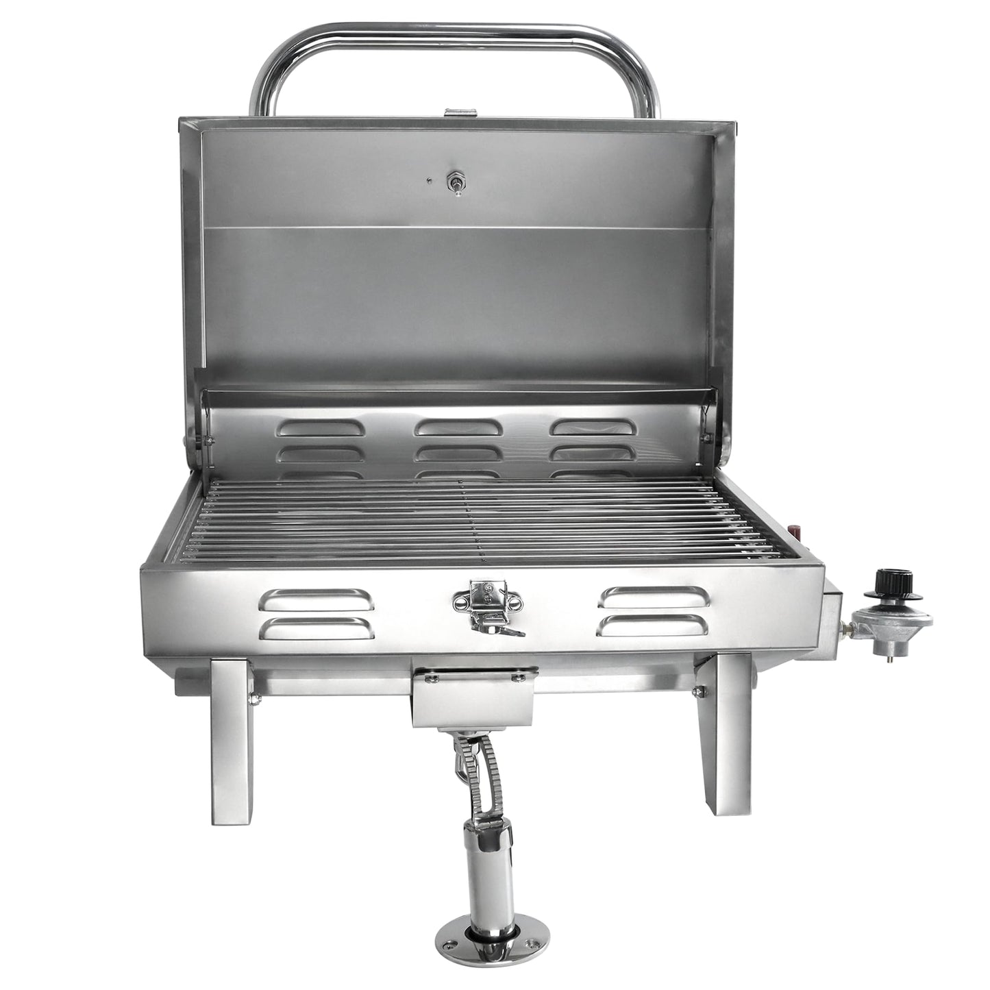 Pvrud Boat Grill Stainless Steel Marine Grade Propane Gas Grill Adjustable Rotating Barbecue Grill with Folding Legs for Boat Camping Yacht Backyard
