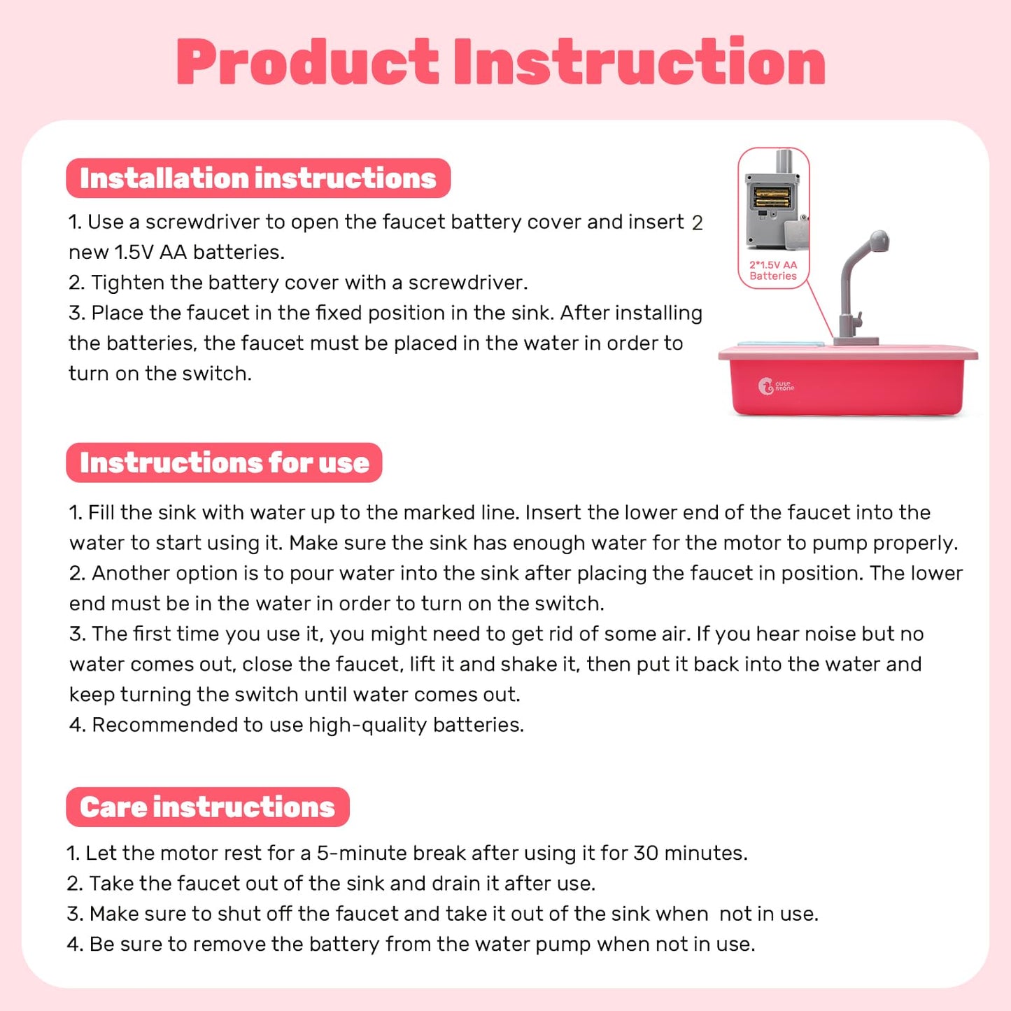 CUTE STONE Color Changing Play Kitchen Sink Toys, Children Electric Dishwasher Playing Toy with Running Water,Upgraded Real Faucet and Play Dishes,Pretend Role Play Toys for Kids Boys Girls