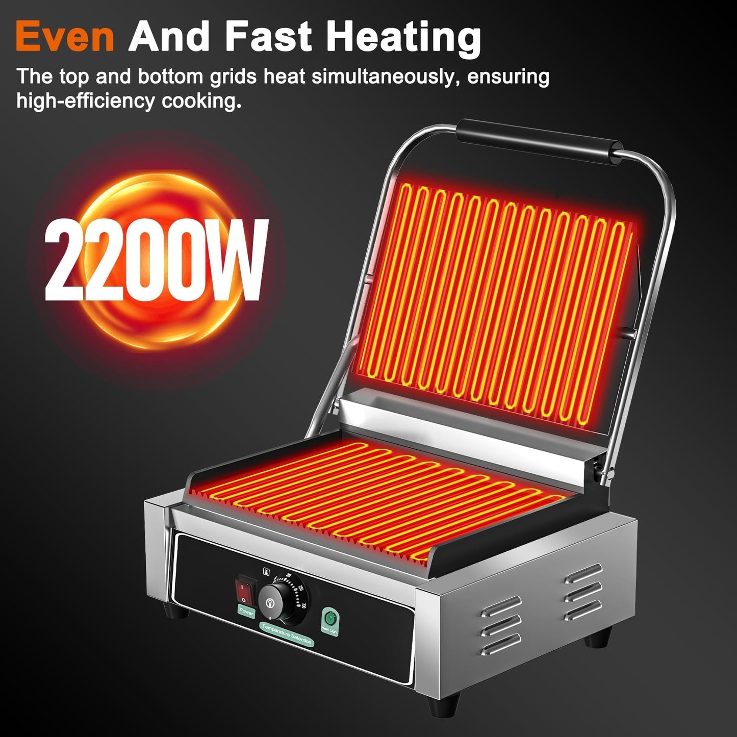 Culistra Commercial Panini Grill, 1700W Electric Sandwich Panini Maker, 50-300℃(120-570℉), Stainless Steel Sandwich Press Grill, for Catering, Restaurant, Snack Stand, CE Certified