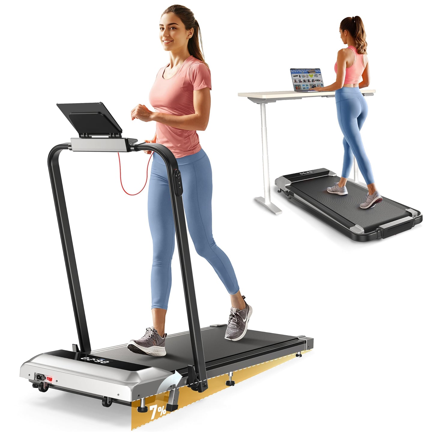 TOPUTURE Walking Pad Treadmill with 12% Incline, 6 in 1 Folding Treadmill with Adjustable Handle Bar for Home/Office, Under Desk Treadmills Portable Walking Pad with App, Remote Control & LED Display