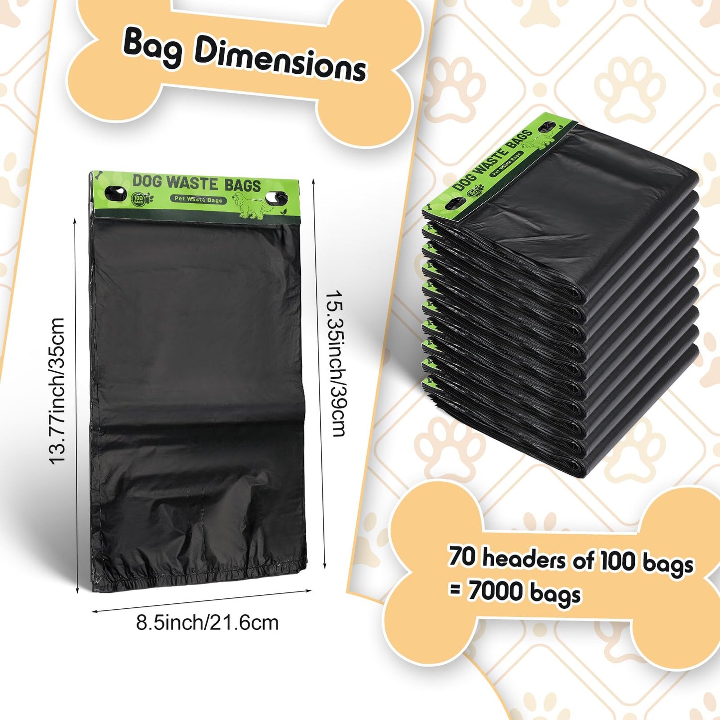 Ireer 7000 Pcs Dog Bags Bulk, Dog Pet Waste Bags Bulk, Leakproof Easy Single Pull Bag for Poop Station Fit Hang Hole Dispenser Pet Waste Bag for Home Outdoor