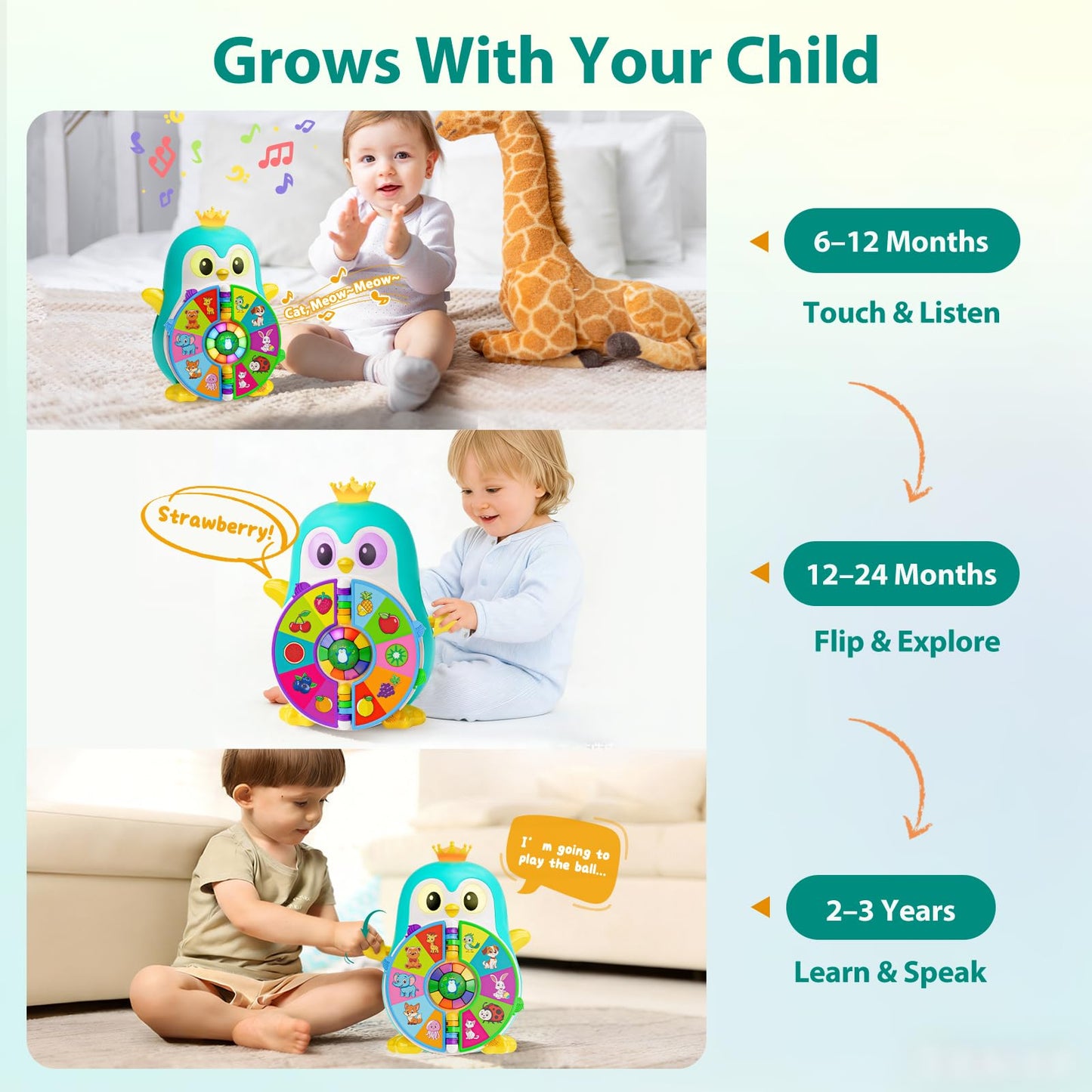 Toys for 1 Year Old Boy, Musical Penguin Learning Toy for Toddlers 1-3, Interactive Educational Toy with Lights & Sounds, First Birthday Gifts for 1 2 Year Old Boys Girls, Baby Toys 12-18 Months
