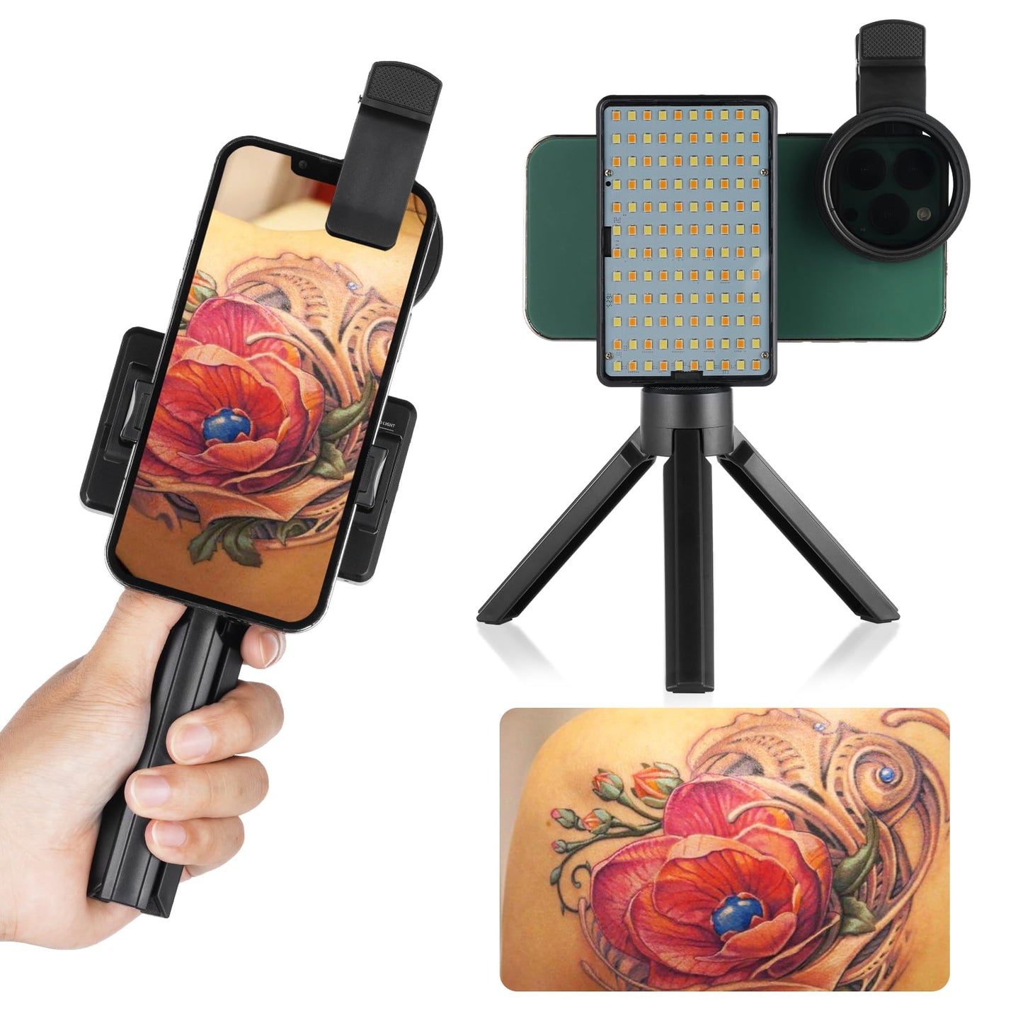 Tattoo Light Kits and120 LED Polarized Light for Tattoo Kit with 52 mm Polarized CPL Len, Tripod Stand, LED Tattoo Lamp, Multi-Function Clip,iPad Clip Remove Glare for Taking Tattoo Photos and Live St