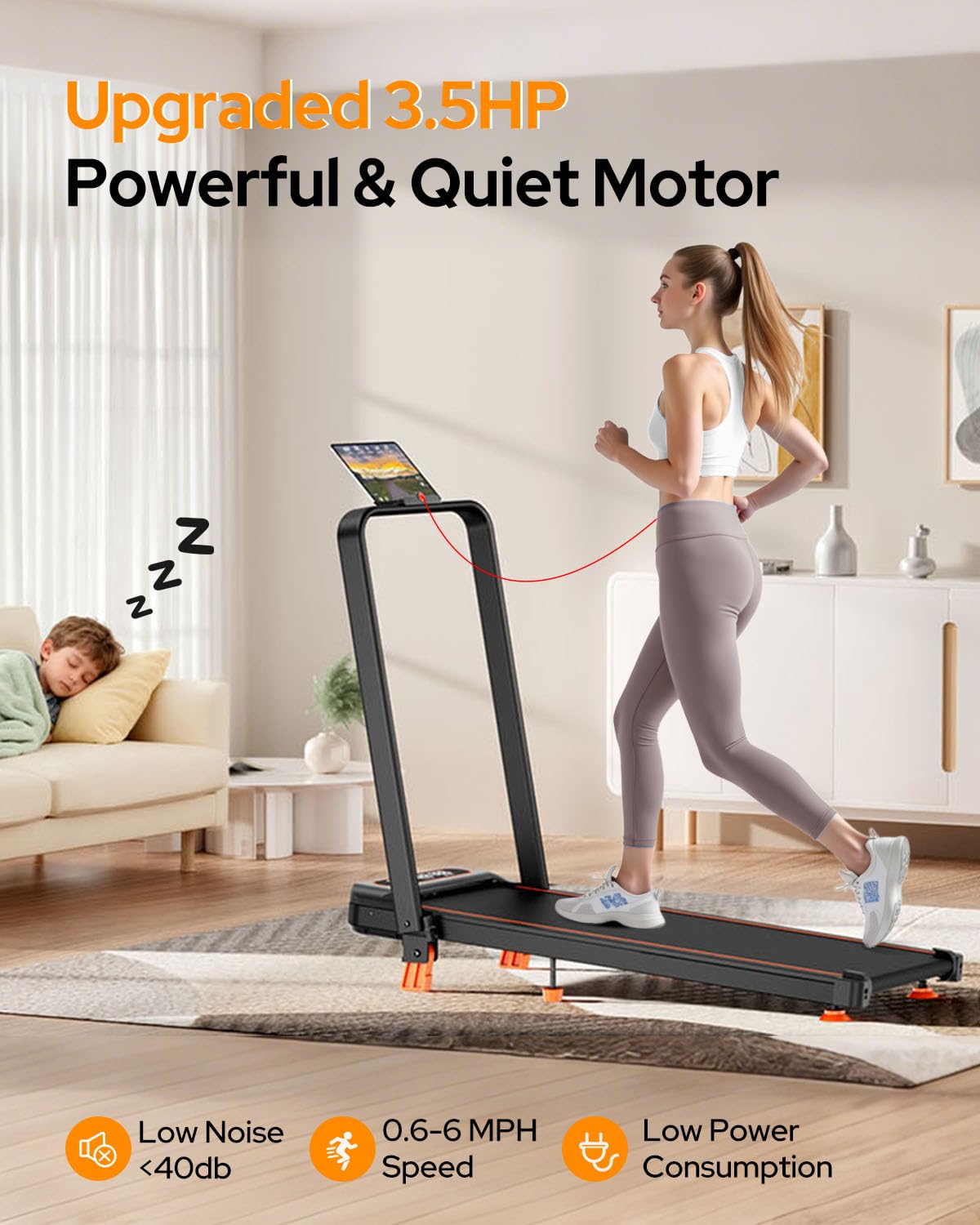 Walking Pad with 10% Incline, 3.5HP Lower Noise Than Other, Walking Pad Treadmill with Handle Bar, Portable Treadmills for Home Small, Foldable Walking Pad 350+lb Capacity, Smart App & Remote