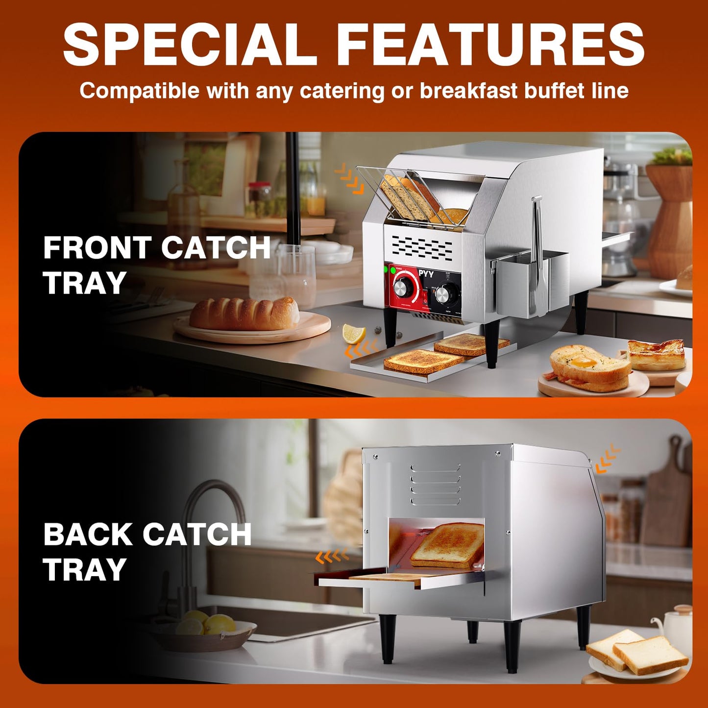 PYY Commercial Conveyor Toaster 150 Slices/Hour, Electric Conveyor Belt Toaster for Toast, Bun, Bagel, Bread, Heavy Duty Stainless Steel Toaster Oven for Restaurant, Bakery, Buffet Use
