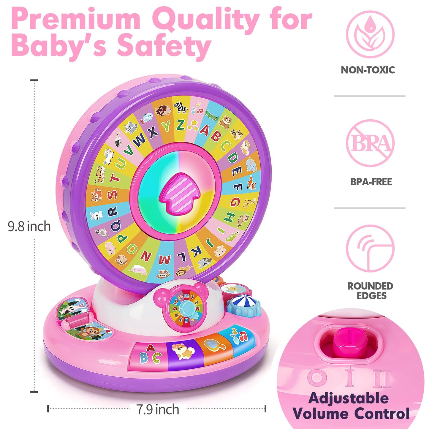 Learning Toys for 1 2 3 Year Old Boy Girl, Spin and Sing Alphabet Zoo with Sounds for Toddler 1-3, Educational Development Toy for Kid, Christmas Birthday Gifts for Baby 12-18 Months+