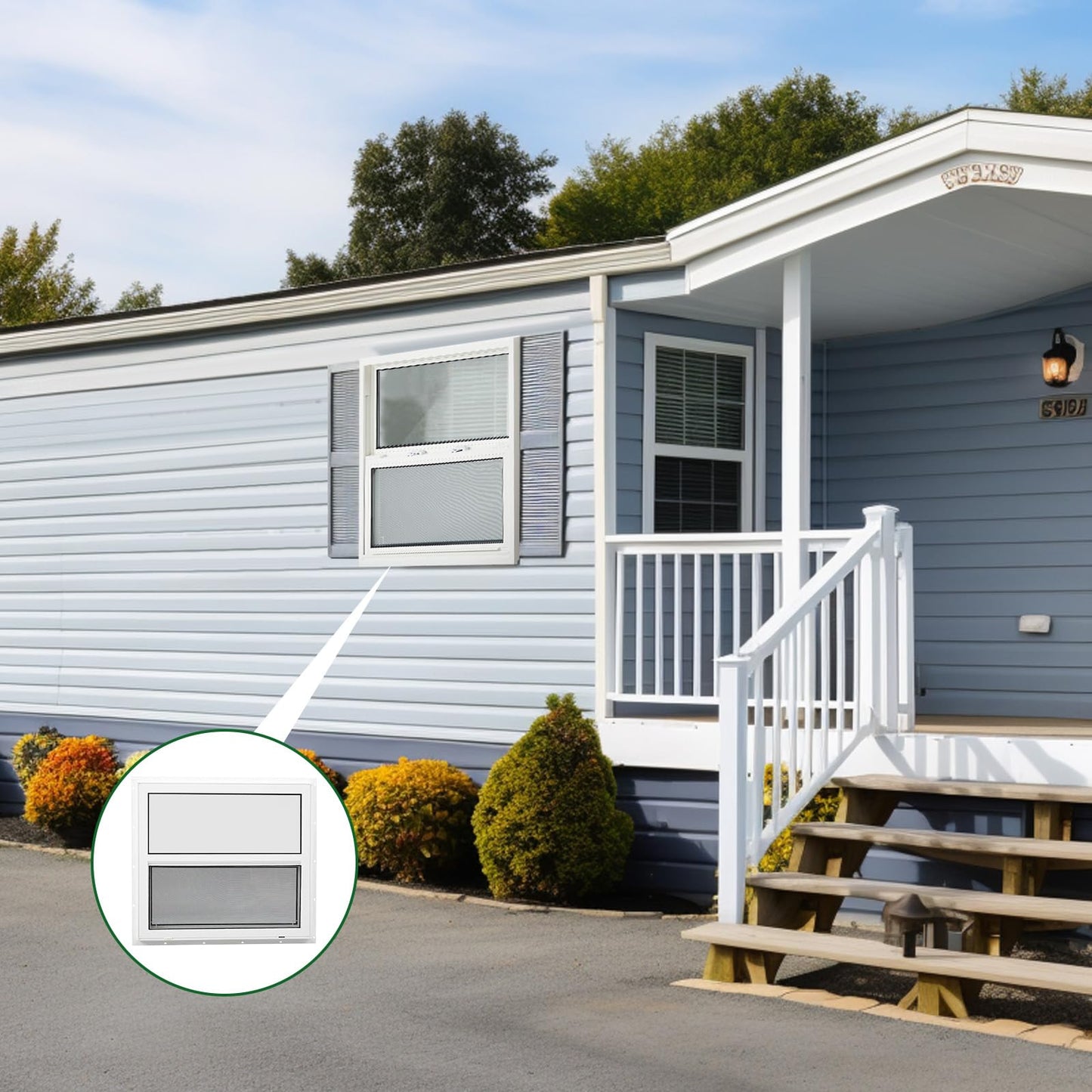Pushglossy 30" x 27" Mobile Home Window Insulated Vinyl Low E Mobile Home Windows Replacement, Lower Tilt Sash Screen Included, Clear Double Pane Glass, Single Hung for House Basement Parts, White