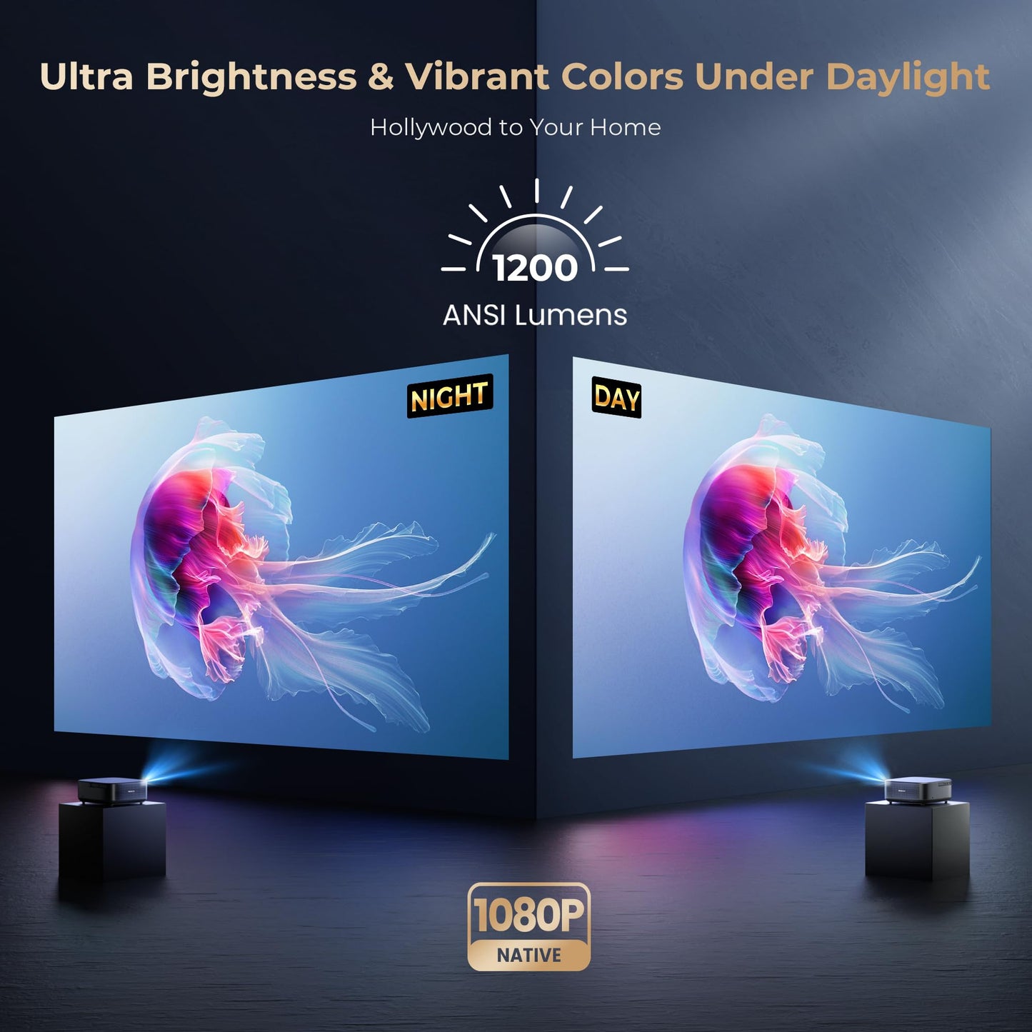 [1200 ANSI & Audio by dbx-tv] Alvar Projector with WiFi 6 and Bluetooth, 30W Speakers, Built in NetfIix App & DoIby Audio Outdoor Proyector, Auto Focus & Keystone Native 1080P Smart Projector, Black