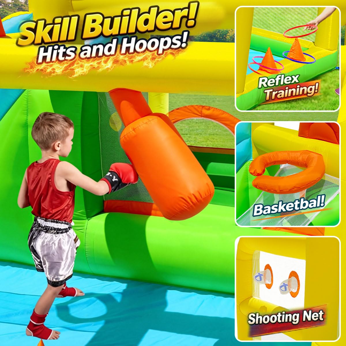 Baralir Duck-Themed Inflatable Bounce House with Extra Wide Slide & Climbing Wall, Basketball Hoop, Ring Toss, Punching Bag, 2-in-1 Splash Pool/Ball Pit - Indoor/Outdoor Jumping Castle for Toddlers