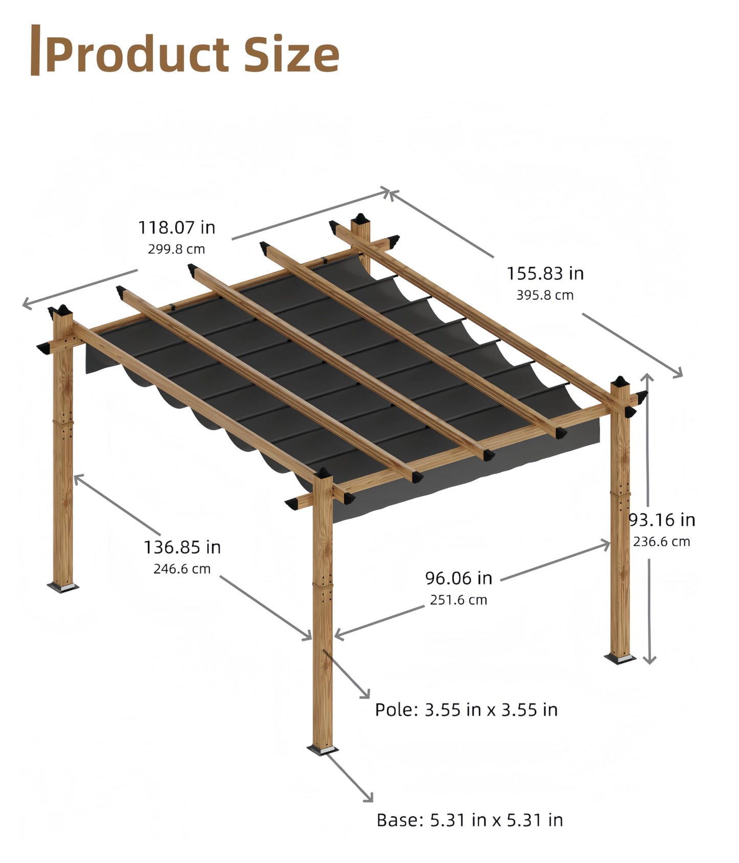 10' X 13' Aluminum Pergola Faux Wood Outdoor Pergola with Retractable Canopy Metal Pergolas Shelter for Backyard, Deck, Patio, Garden Porch Beach Sun Shade Pavilion Grape Trellis Grill, Gray