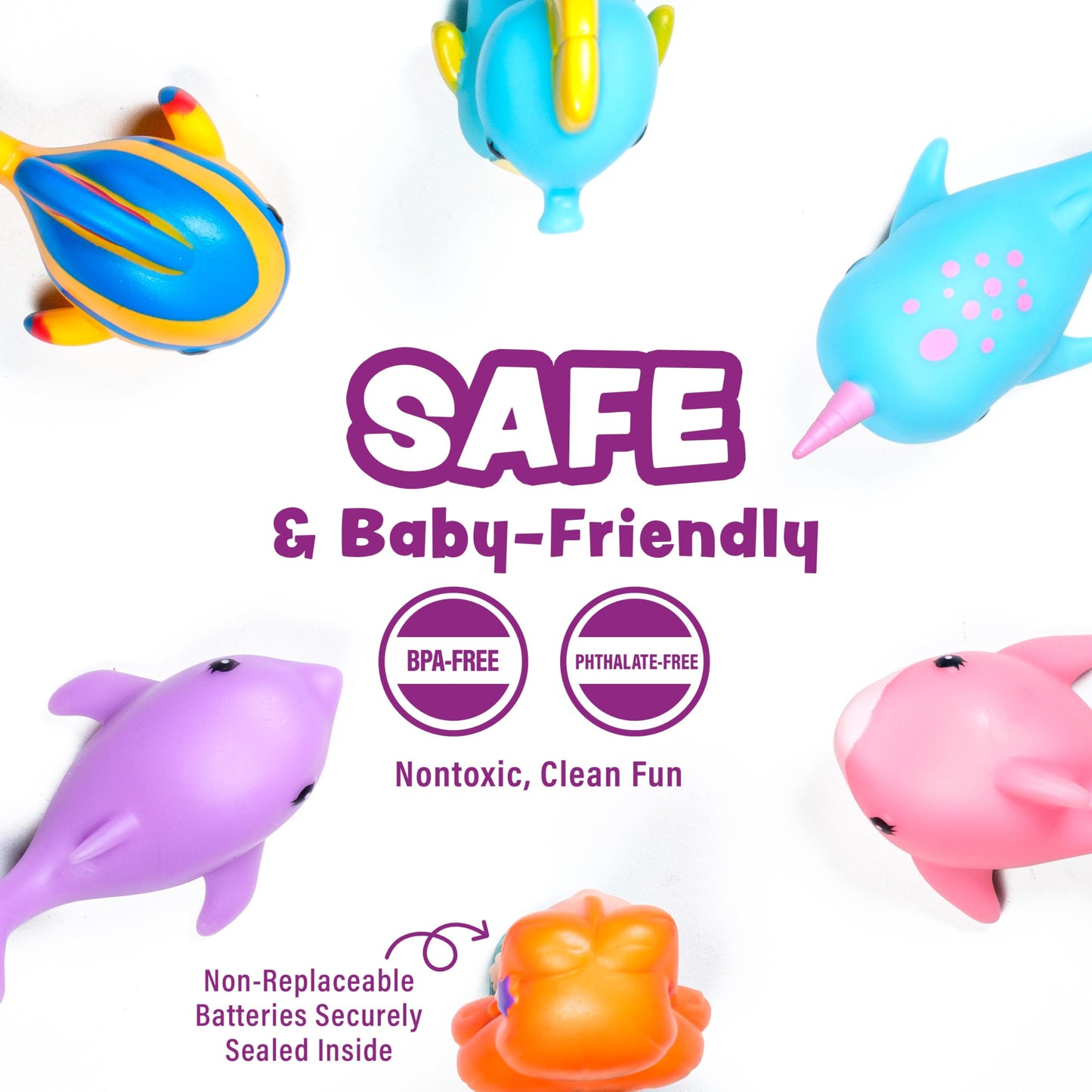 Tub Works® Mermaid Lagoon™ Light Up Bath Toys, 6 Pack | Water-Activated Light Up Toys Flash & Change Color | Easy-Grip Baby Girl & Toddler Bath Toys | Sensory Mermaid Toy Bathtub Toys with Bath Lights