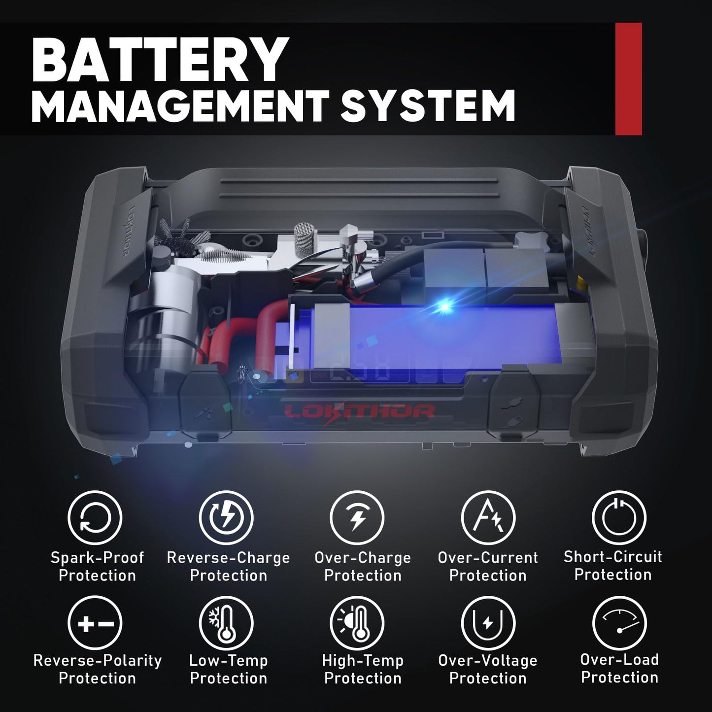 LOKITHOR JA301 2000Amp Jump Starter with 150PSI Air Compressor and JA Bag EVA Protection Case for JA300/JA301/JA302/JA400/JA401/JA3000 Jump Starter with air Compressor