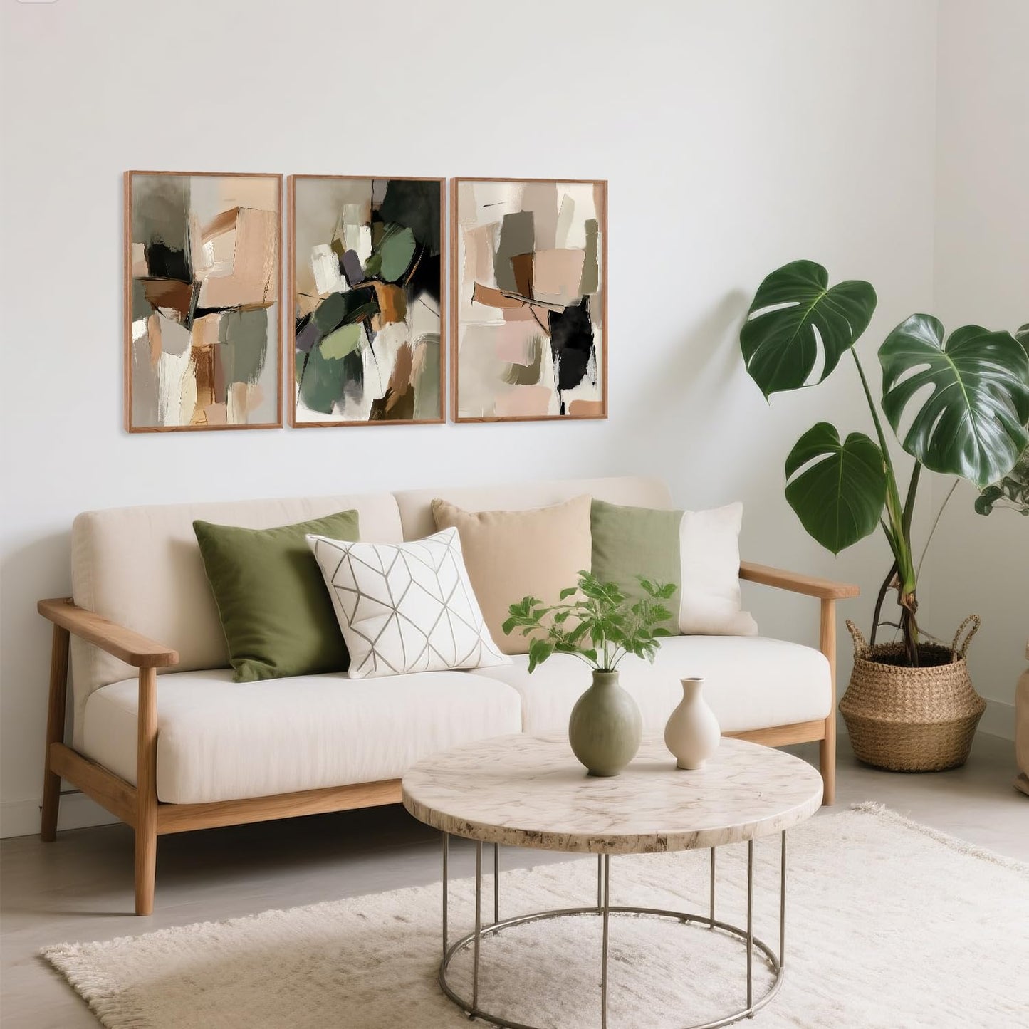 CHDITB Abstract Modern Framed Canvas Wall Art Set, Contemporary Artwork For Home Decor, Neutral Pastel Illustration Wall Painting, Nordic Minimal Zen Art Prints For Living Room Office-16 x24 x3