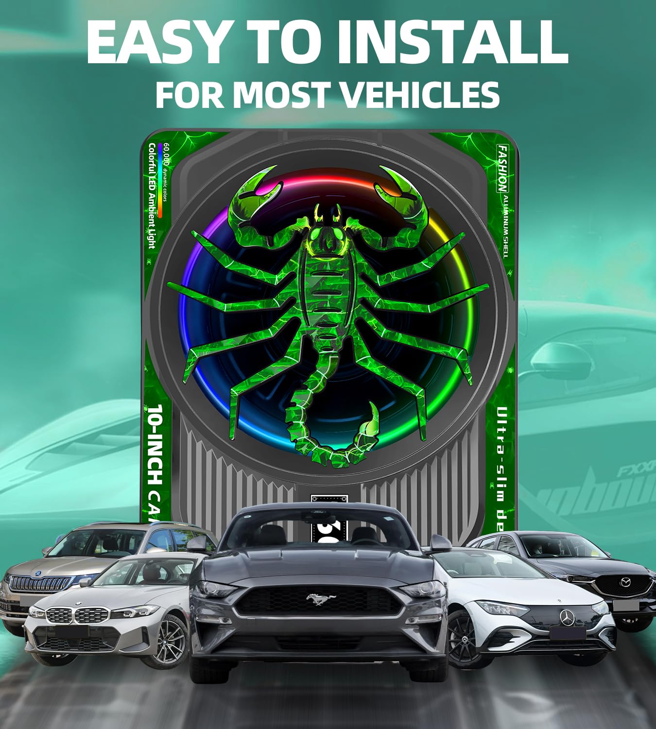 SUBPULSIX 1600W Slim Underseat Car Subwoofer and Amp Package, Powered Subwoofer Car Audio with Built-in Class D Amplifier, RGB Beat-Sync Lights, Subsonic Deep Bass, Subwoofer for Truck SUV Sedan