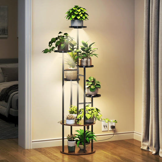 TC-HOMENY Plant Stand Indoor with Grow Lights, 7 Tiered Metal Plant Shelf, 55" Tall Plant Stand for Indoor Plants Multiple, Large Plant Rack Display Shelves, Corner Plant Holder for Living Room, Patio