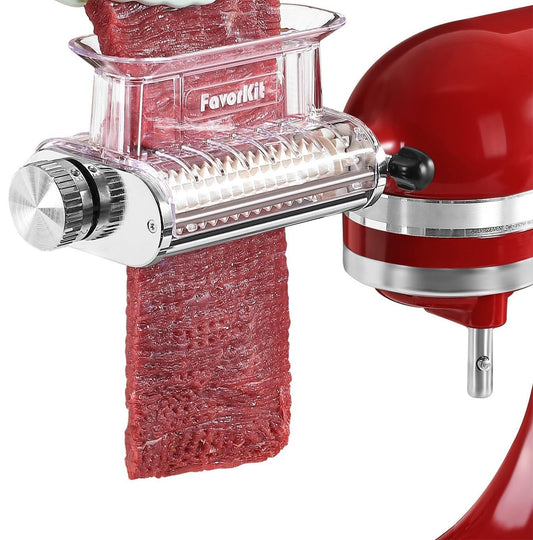 FavorKit Adjustable 3 Thickness Meat Tenderizer Attachment for Kitchenaid Stand Mixers,Durable Metal Housing with Transparent Cover,Dishwasher Safe