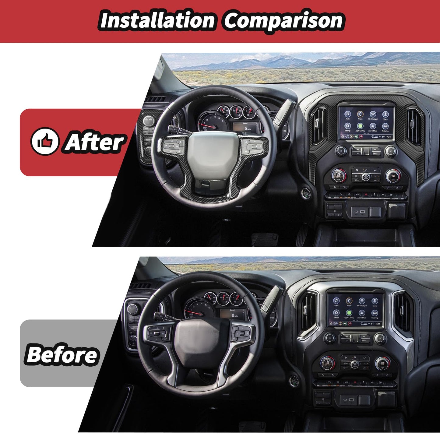 JeCar 24pcs Carbon Fiber Interior Trim Kit for 2019-2021 Chevrolet Silverado Interior Accessories