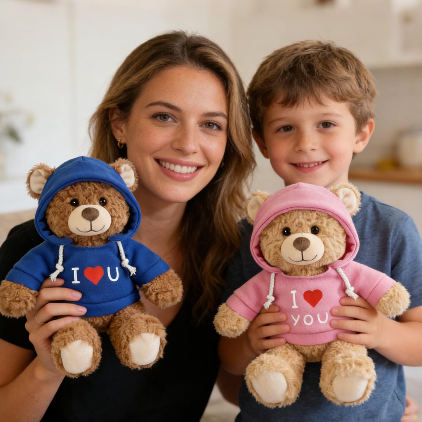 2 Pcs Love Teddy Bears for Women Plush Dolls 8.7 Inch Stuffed Bear Animal Set Gift for Mom Hoodie-Wearing Bear with I Love You Valentine’s Cozy Bear for Girlfriend Girls Kids Baby Gift (Pink + Blue)