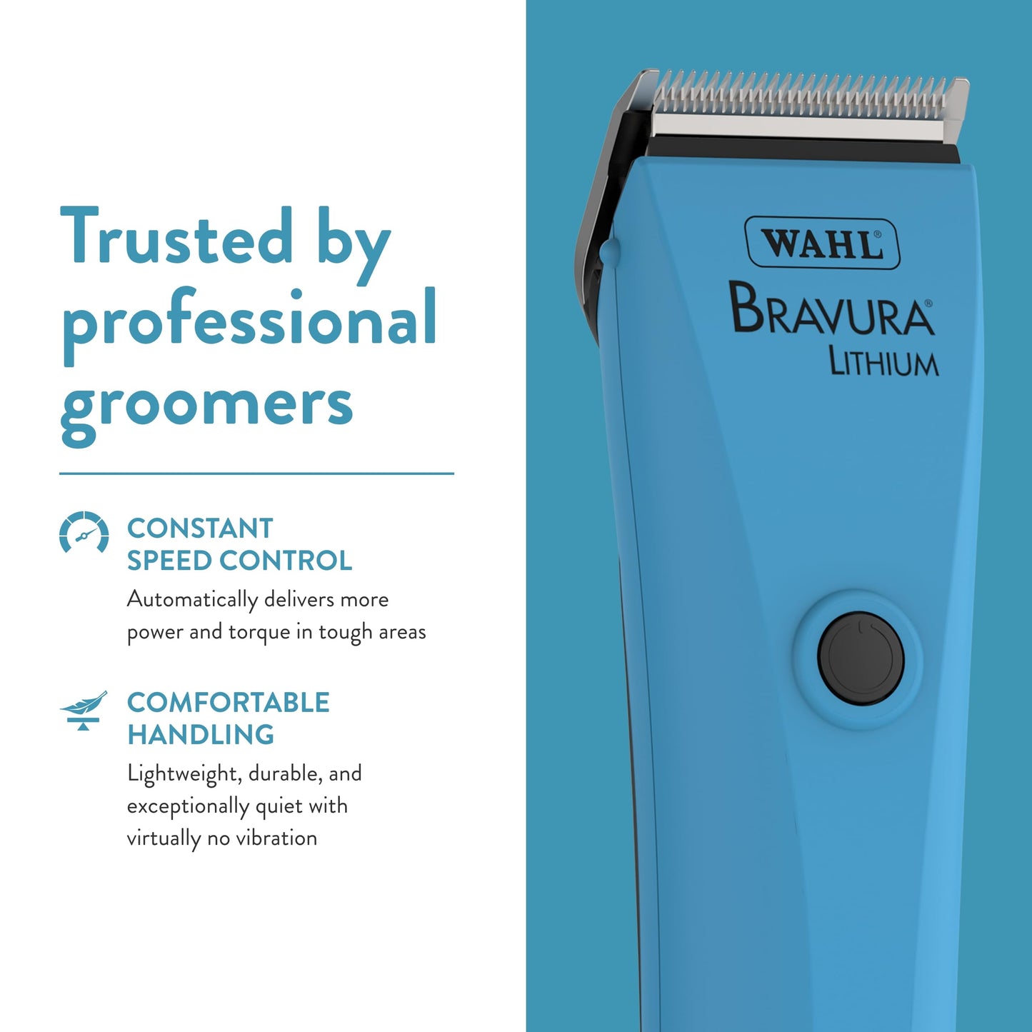 WAHL Professional Animal Bravura Lithium Ion Clipper - Pet, Dog, Cat, and Horse Corded / Cordless Clipper Kit, Turquoise (41870-0438)