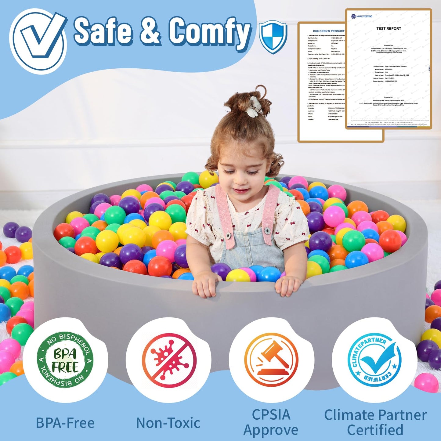 Foam Ball Pit for Toddlers with 200 Balls, Large Baby Ball Pit for Babies with Soft Memory Sponge, Indoor Outdoor Baby Playpen, Kids Play Ball Pool, Gift Toys for Infants Boys and Girls