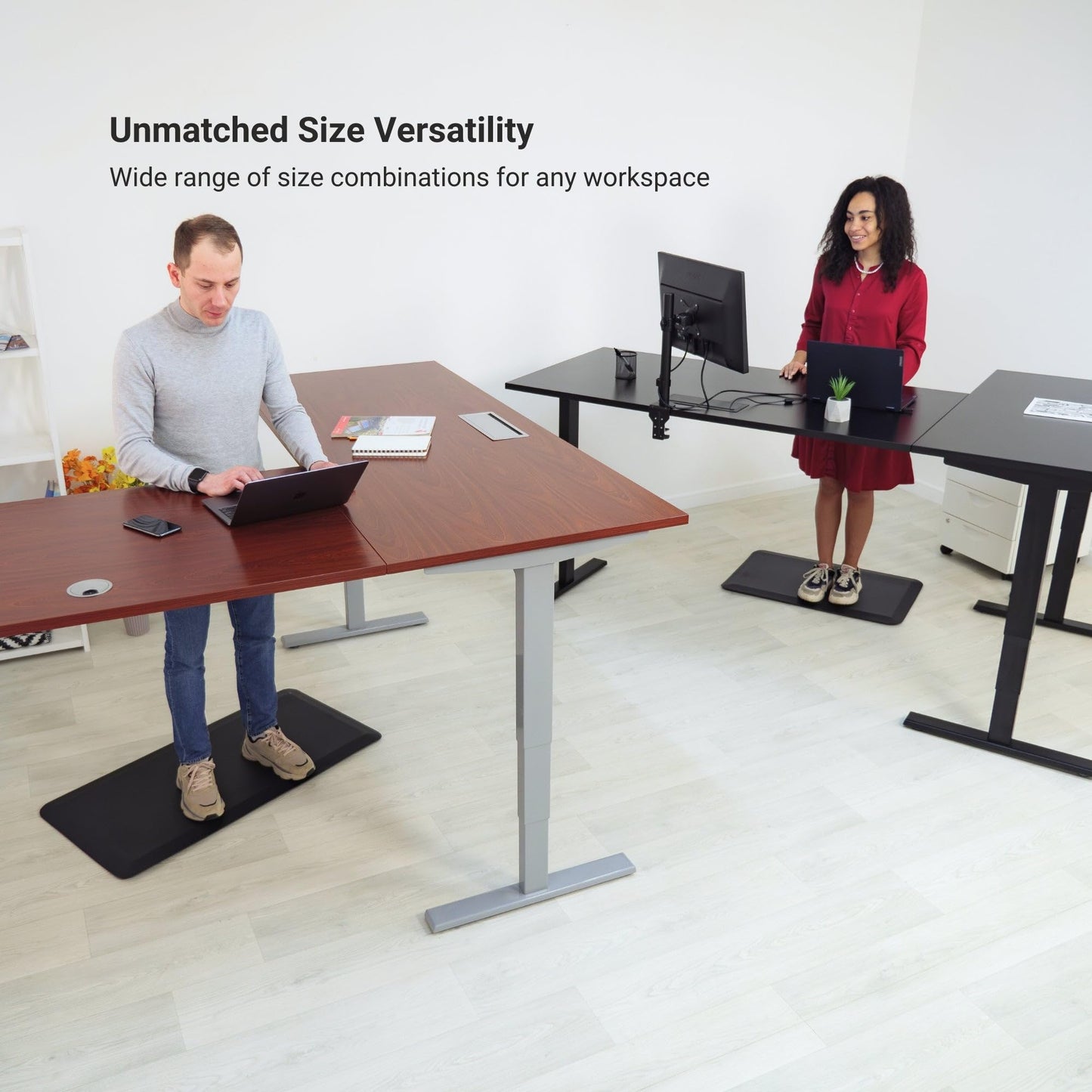 Progressive Desk Electric Stand Up Height Adjustable Standing Desk - Large 90" x 60" L Shaped Corner Rising Computer Workstation Table - Gray Oak, Black Frame