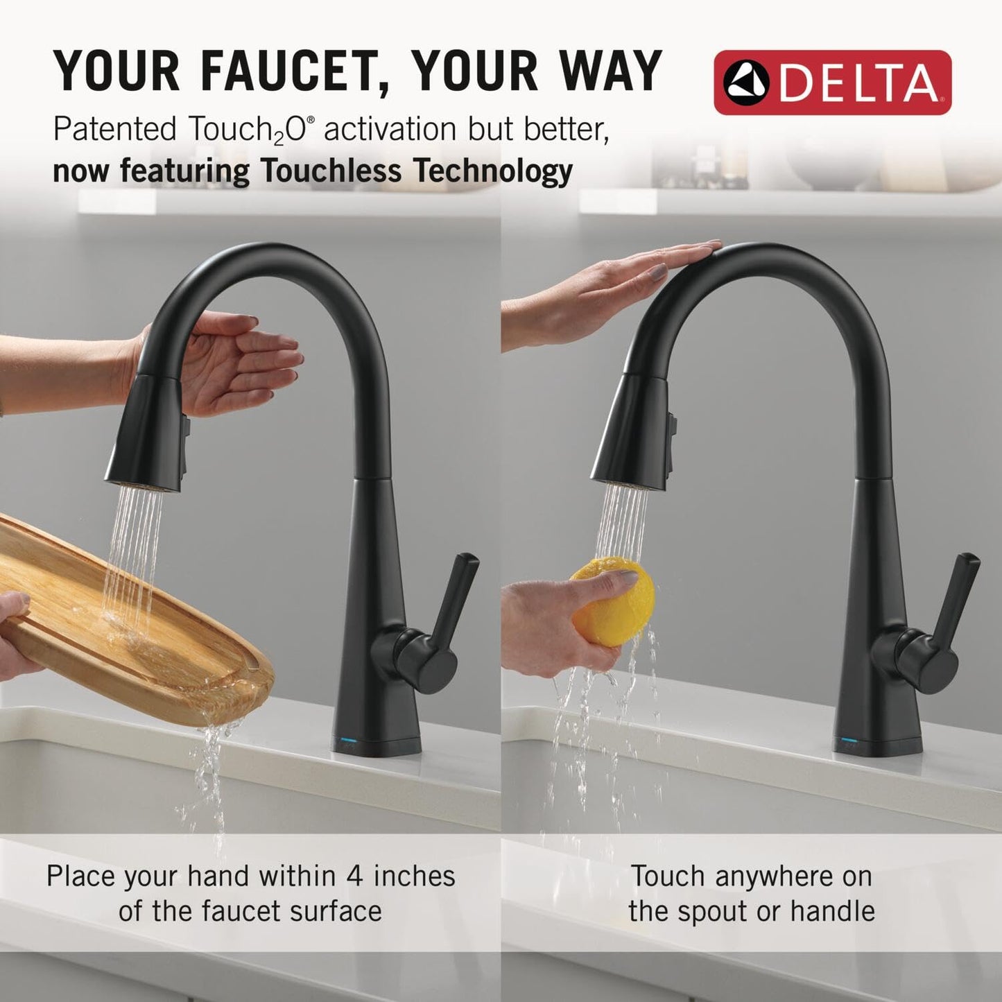 Delta Lenta Touchless Kitchen Faucet with Touch Technology, Matte Black Kitchen Sink Faucet with Pull Down Sprayer, Single Hole, Matte Black 19802TLZ-BL-DST