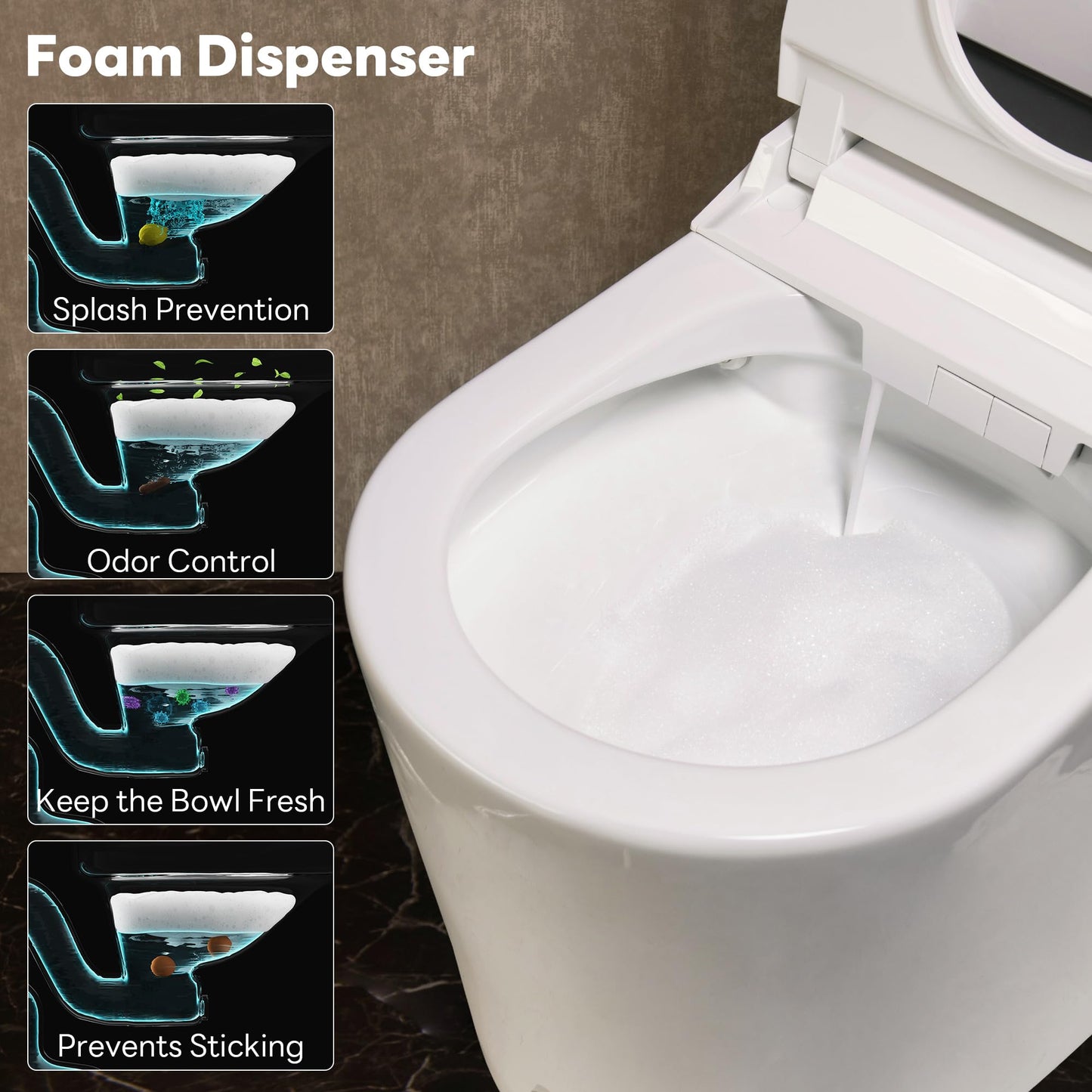 CANEST Smart Toilet with Bidet Built in, Foam Dispenser, Auto Temp Control Wide Heated Seat&0.1s Instant Water, Full-Area Seat Sensor, Auto Open/Close, Foot Sensor, Auto Deodorization, Remote(FC-002)