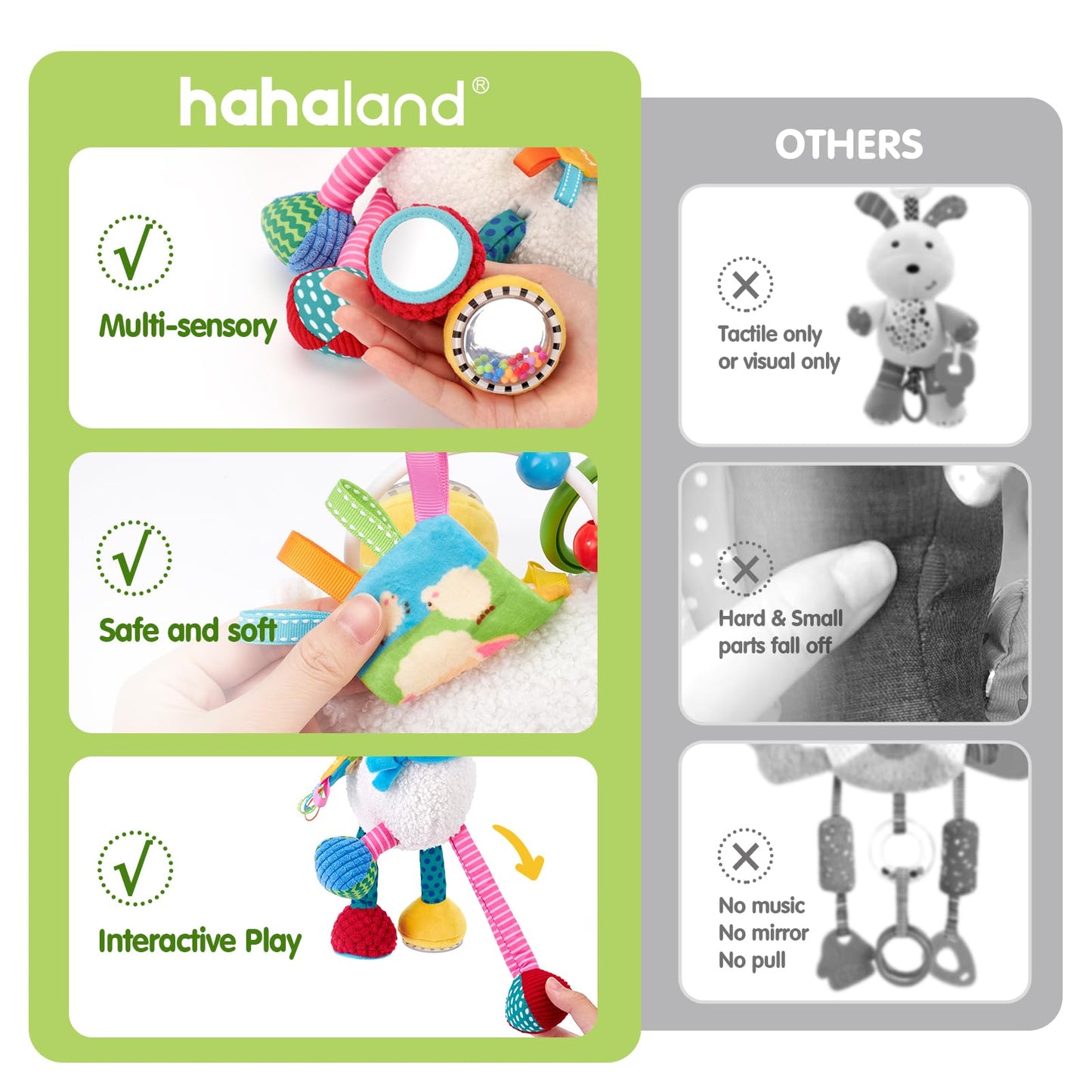 hahaland Baby Toys 0-6 Months - Baby Sensory Toys 0-3-6 Months Car Seat Toy Hanging - Musical Animals with Pull String Rattle Teether Crinkle Mirror, Crib Stroller Toy Tummy Time Babies Girl Boy Gifts
