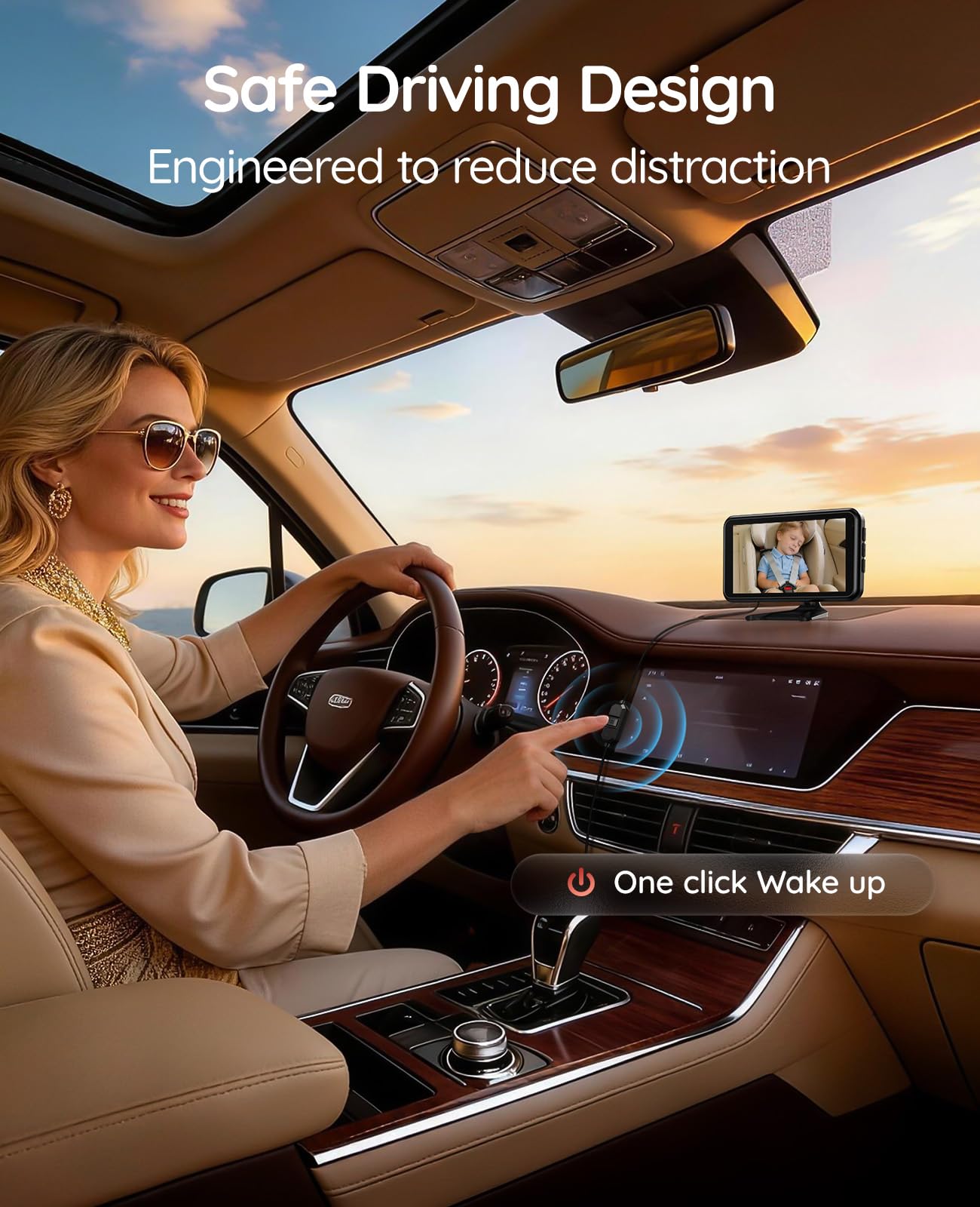 Babyvue Wireless Baby Car Camera, Easy 2-Step Setup, 5.2" Display, 1080P HD IR Night Vision, Clip-On or Strap Mount, 3X Zoom, Back Seat Camera for Baby