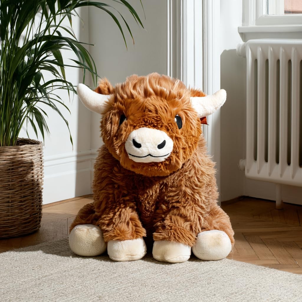 Brease 5 lb Unscented Weighted Brown Highland Cow Plush Toy - Large, Cozy Stuffed Animal for Comfort & Calm, Soft and Huggable Companion for Kids & Adults, Ideal Heavy Plushie for All Ages
