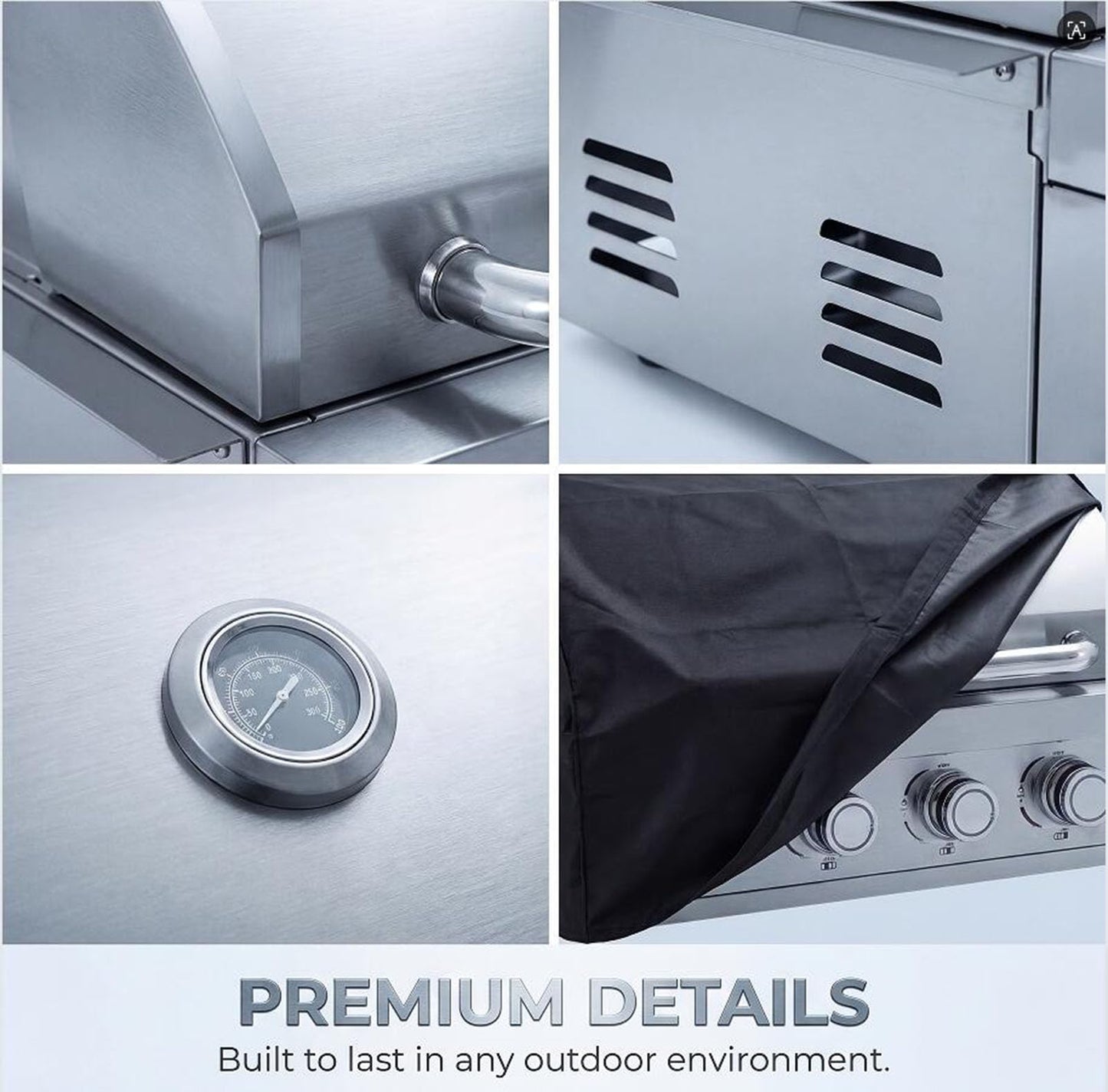 28In Outdoor Built in Grills, Large Charcoal & 4 Burner Propane Gas Dual Combo Grills 48,400 BTU, with Rear Burner & Rain Cover Stainless Steel BBQ Grill for Outdoor Kitchen Island Family Cooking