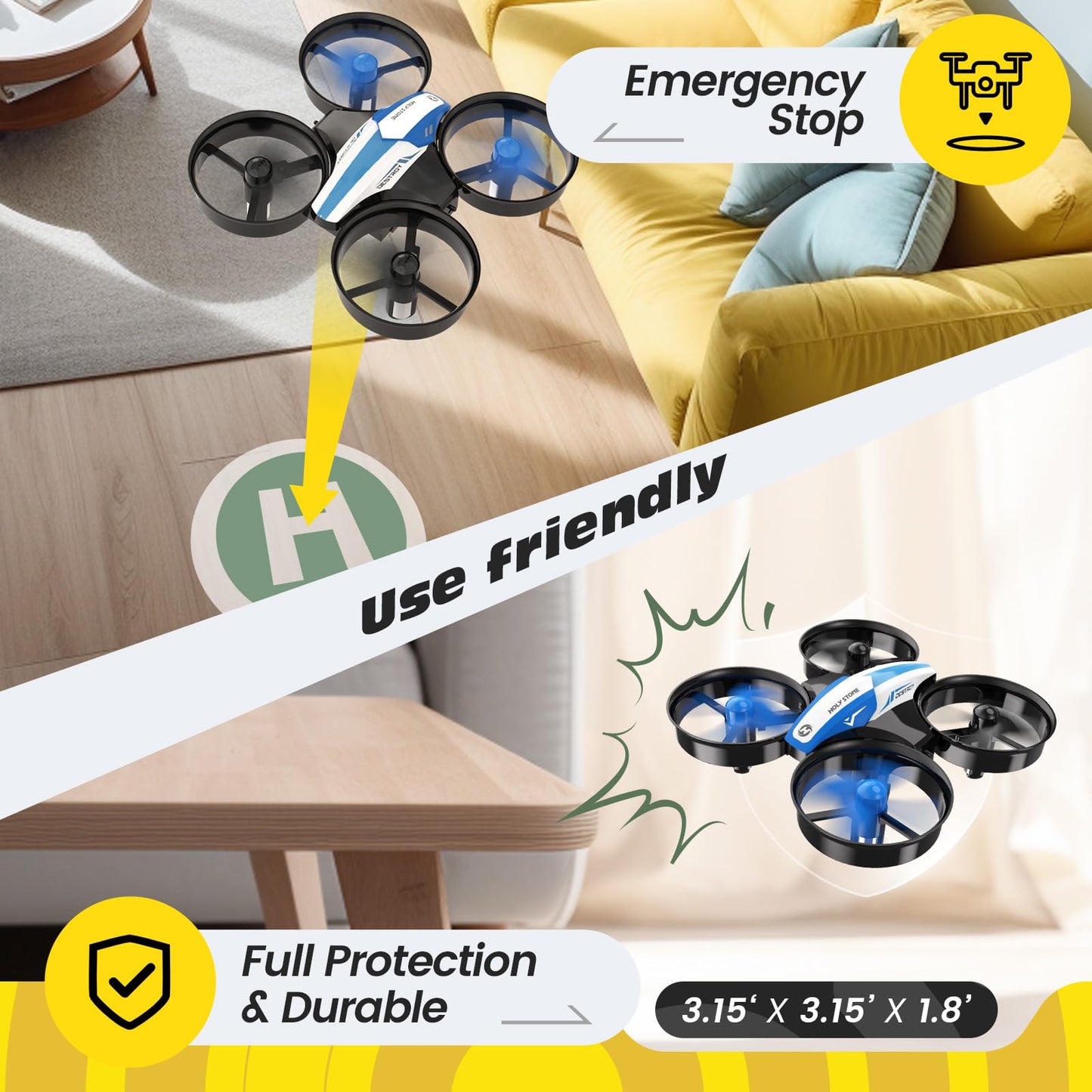 Holy Stone Mini Drone for Kids and Beginners RC Nano Quadcopter Indoor Small Helicopter Plane with Auto Hovering, 3D Flips, Headless Mode and 3 Batteries, Great Gift Toy for Boys and Girls, HS210 Blue