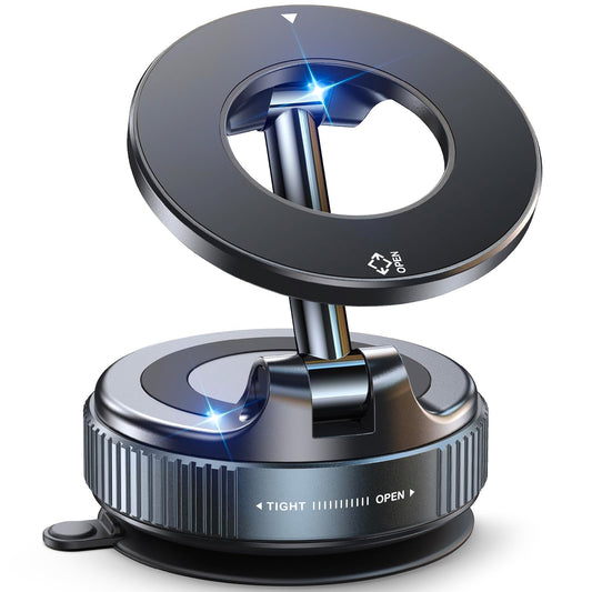 Vacuum Magnetic Suction Cup Phone Mount for Magsafe, 360° Adjustable Magnetic Phone Holder, Pocket Size Foldable Portable Cell Phone Holders for Your Car for All Smartphones & All Car Models