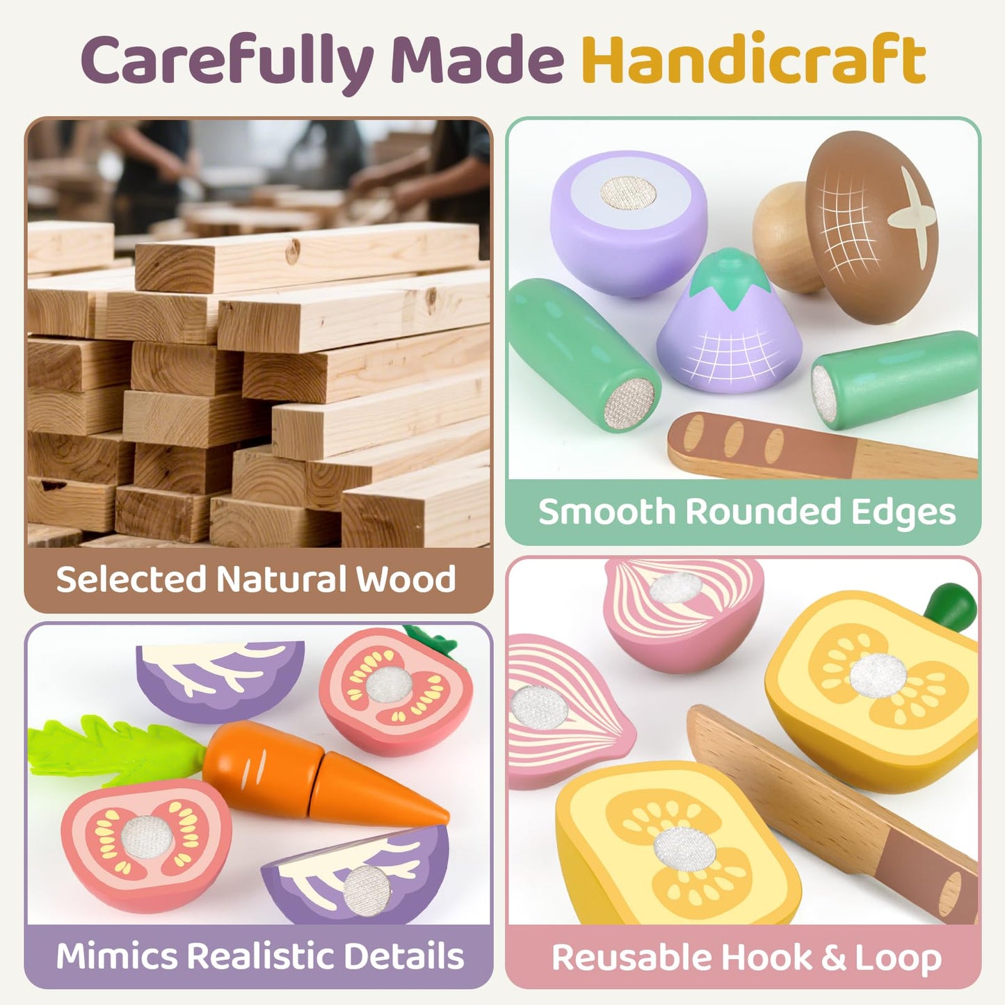 Play Food Sets for Kids Kitchen Wooden Food Toys for 3 Year Old Girl Boy Toddler Cutting Pretend Play Set Learning Toys Birthday Gift 1 2 3 Year Old Vegetables