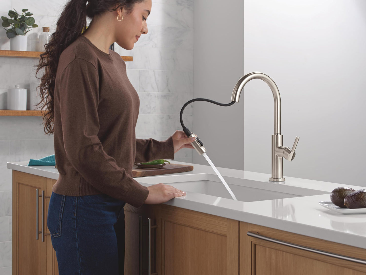 Delta Faucet Nicoli Kitchen Faucet with Pull Down Sprayer, Modern Brushed Nickel, Single Hole, Stainless Steel 19867LF-SS