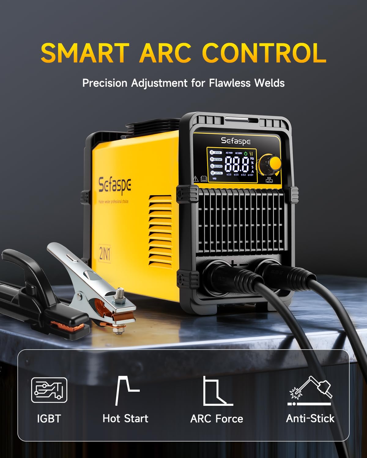 Sefaspe Stick Welder, 2026 Newest [Large LED Display] ARC 200Pro Welding Machine 110V/220V 200A with Synergic Control, IGBT Inverter Portable Welder Machine with Hot Start, Arc force and Anti-Stick