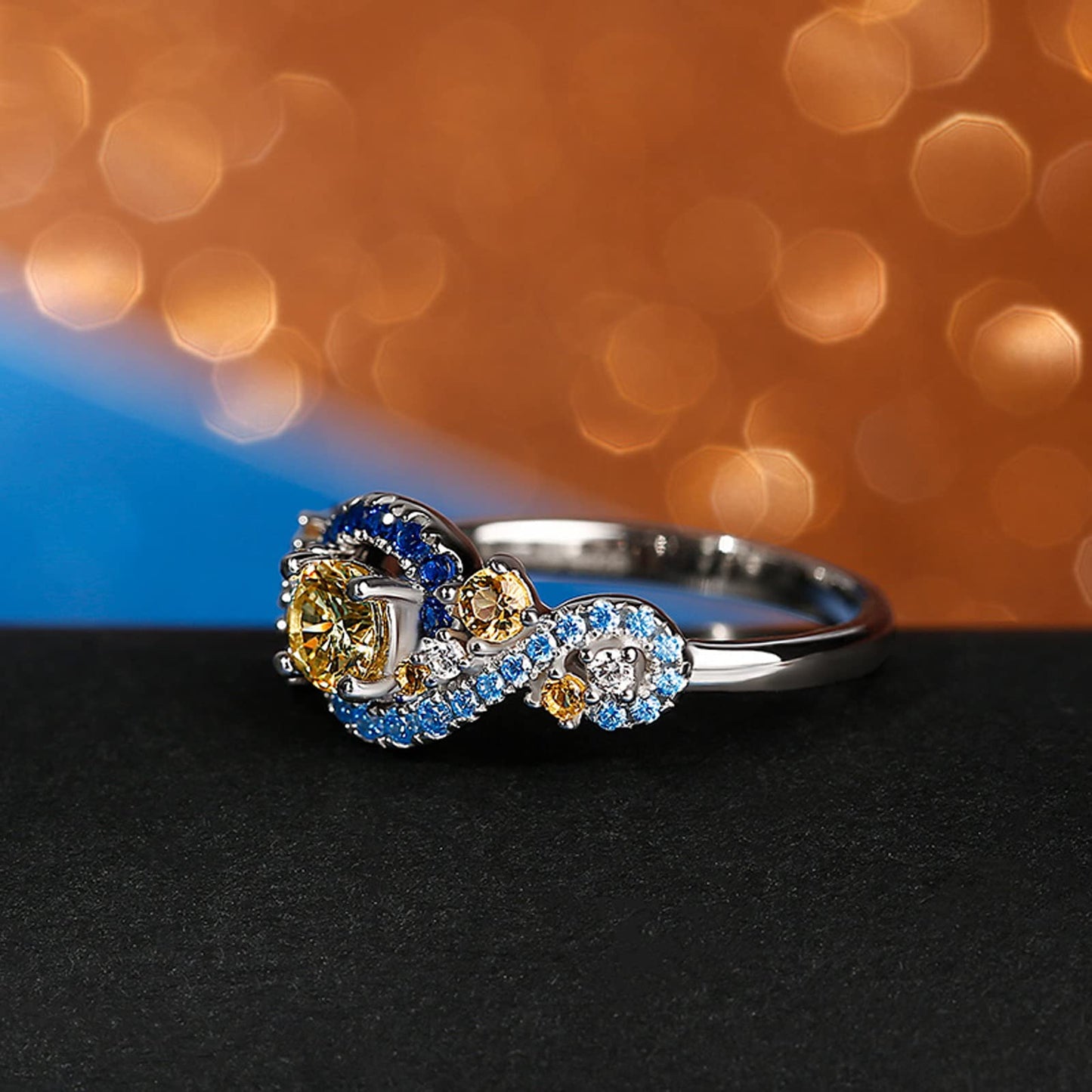 Jeulia "The Starry Night Round Cut Sterling Silver Ring Fashion Anniversary Promise Engagement Wedding Ring Set for Her With Gift Jewelry Box (7.5)