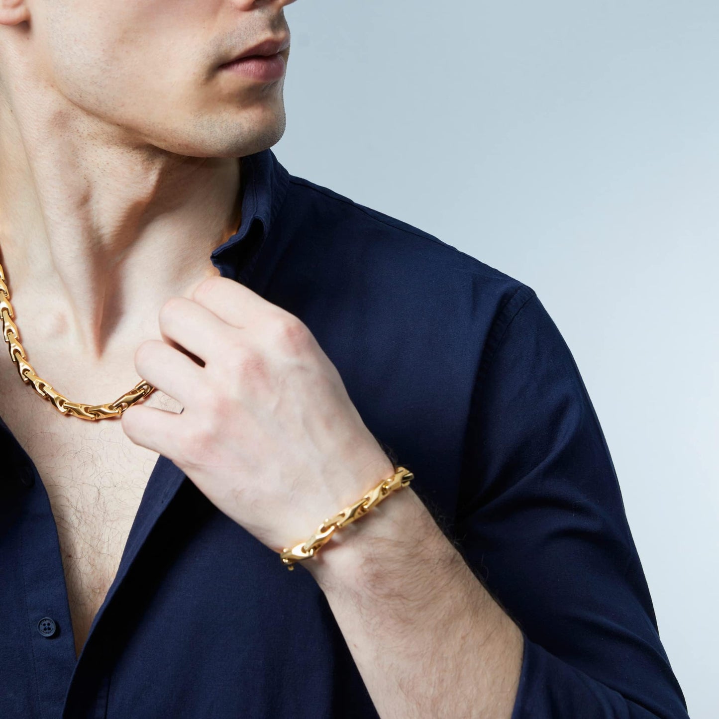 Men’s Gold Bracelet & Necklace Set - 9" Tungsten Carbide Bracelet + 22.4" Snake Link Chain, 18K Gold Plated, Heavyweight Jewelry for Men, Scratch-Resistant, Gift Box Included