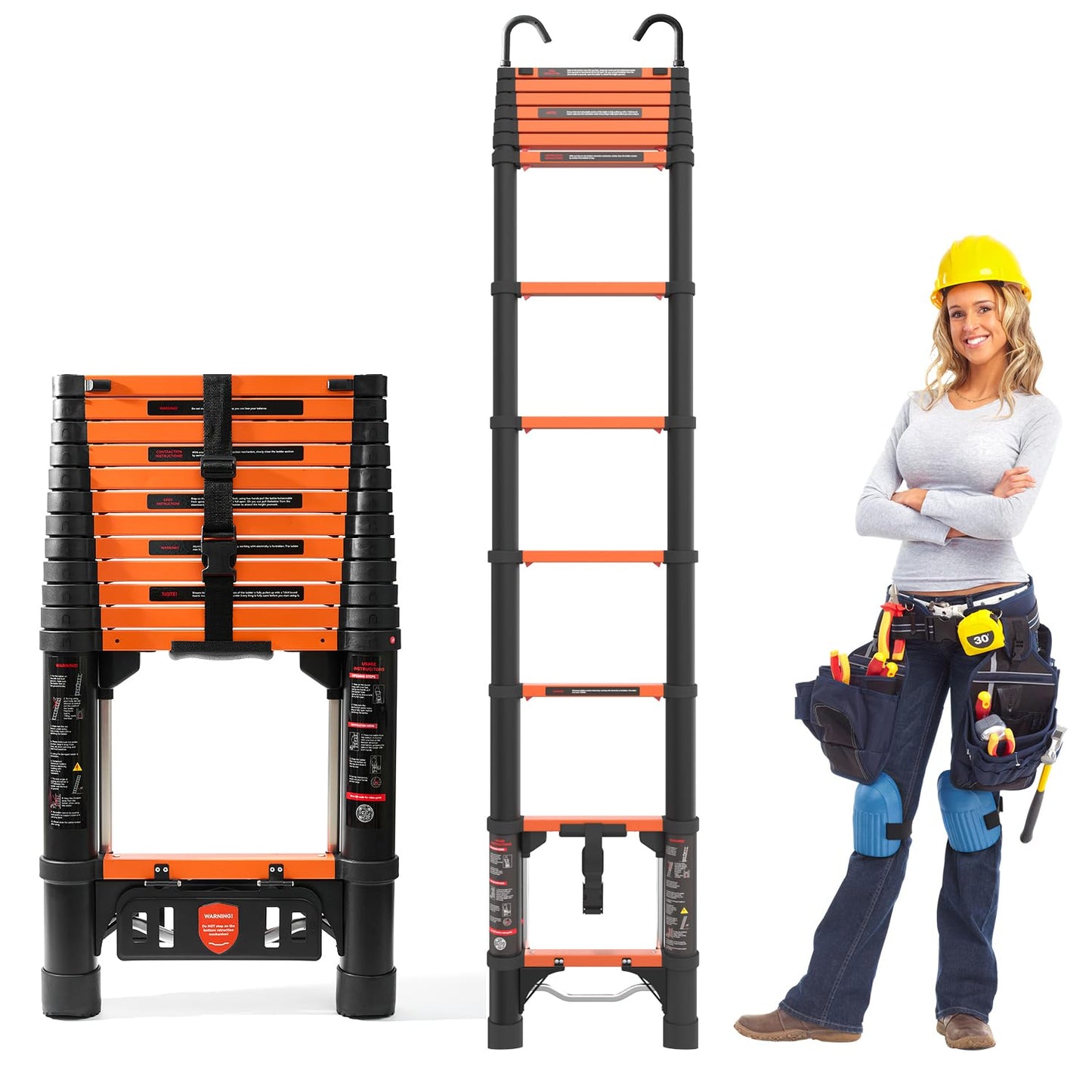 Telescoping Ladder, 12.5FT Extension Ladder，One-Step Collapsible, Aluminum Ladder for RV Home Outdoor, 330lbs Max Capacity