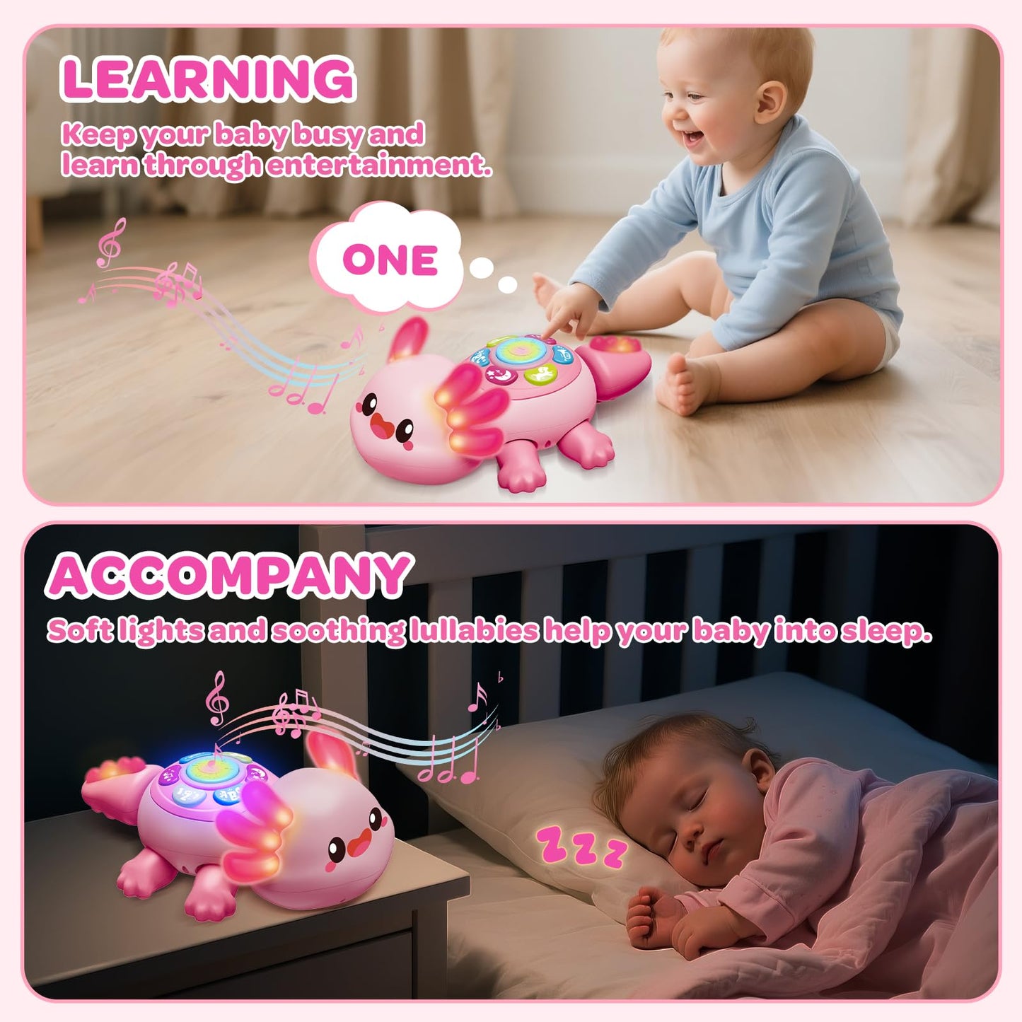 Baby Toys 6 to 12 Months, Light Up Tummy Time Toy for 12-18 Months, Crawling Axolotl Early Educational Musical Toy with Light, Christmas Birthday Gifts for Infant Baby 6-12 Month 1 2 Year Old
